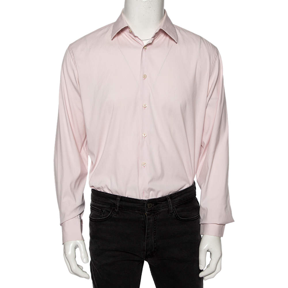 Pre Owned Prada Light Pink Cotton Button Front Shirt L