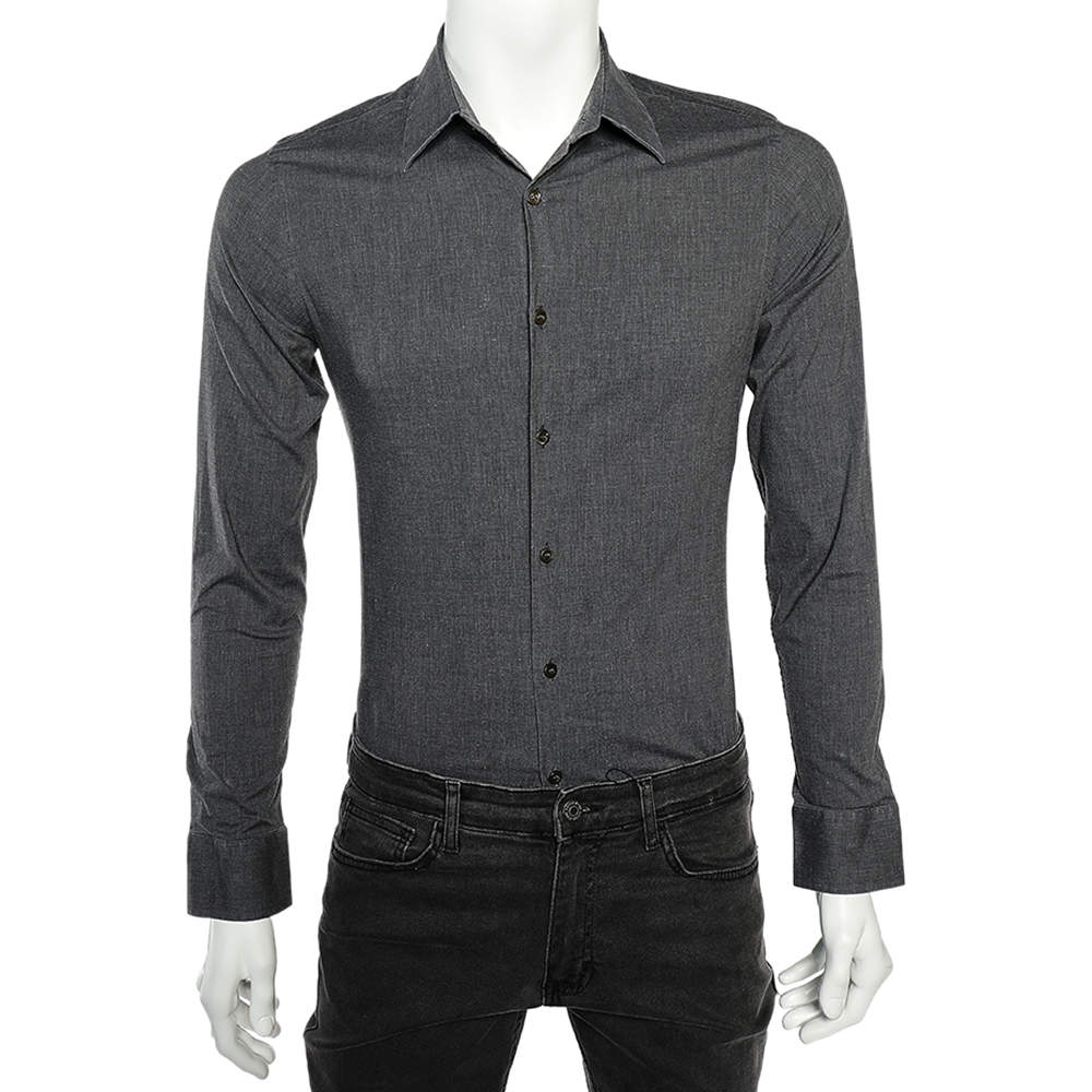 Prada Charcoal Grey Stretch Cotton Long Sleeve Shirt M