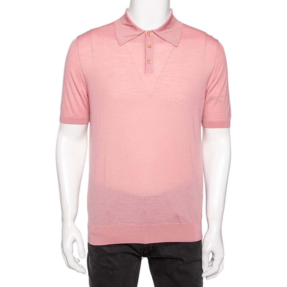 Prada Pink Wool Polo T-Shirt L