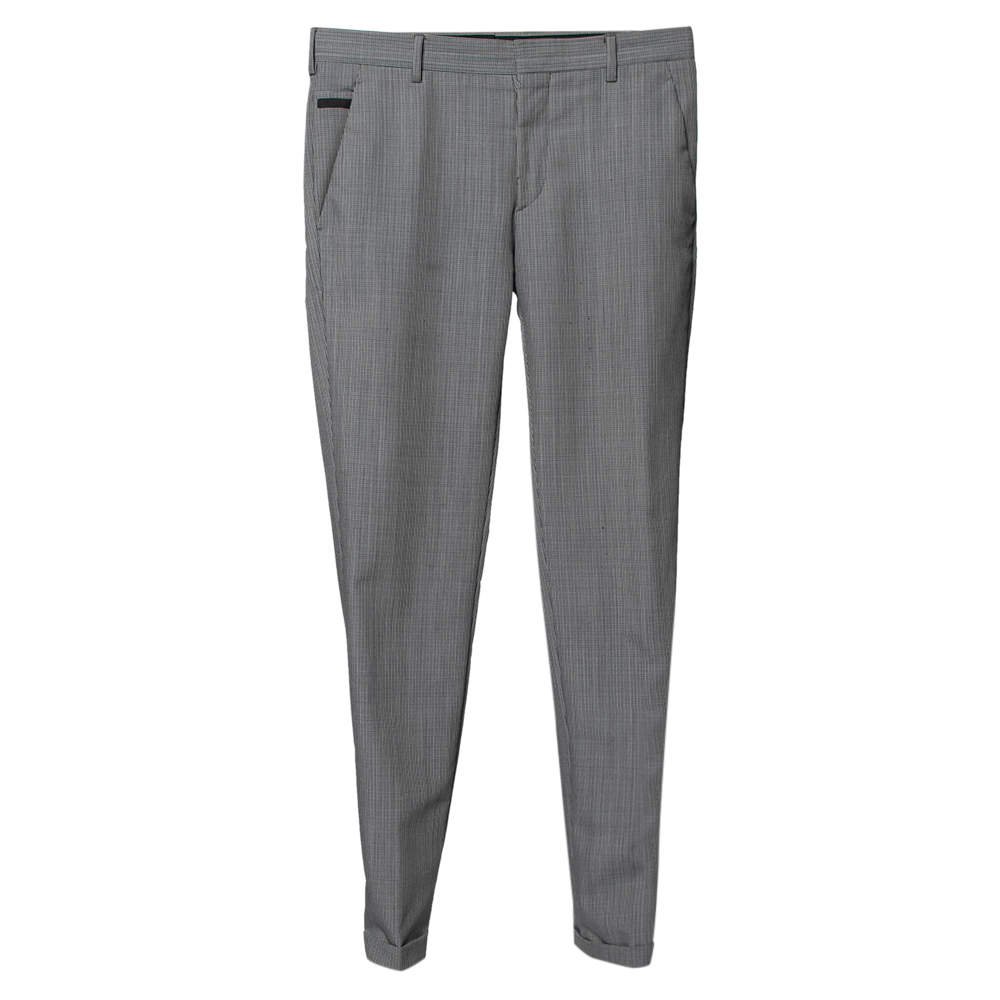 Prada Blue Micro Checkered Wool Tailored Pants XS