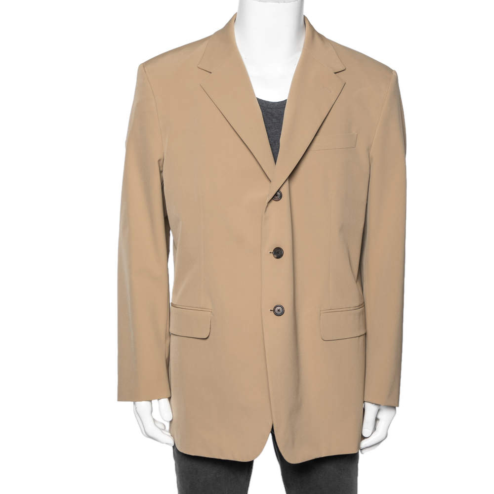 Prada Beige Synthetic Button Front Blazer 4XL