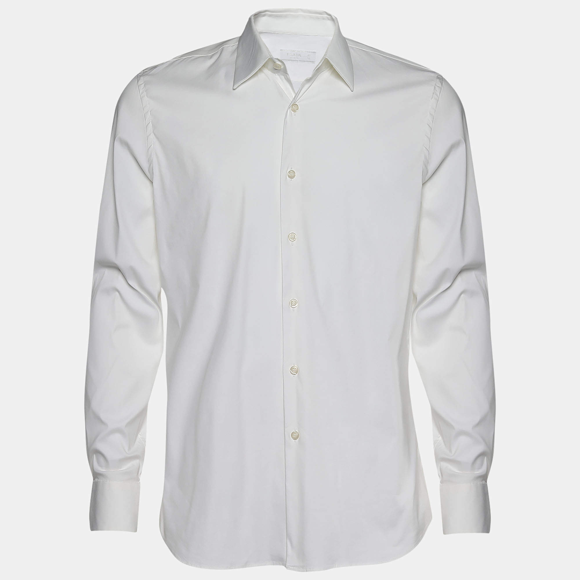 مملوكة مسبقًا Prada White Cotton Long Sleeve Shirt S
