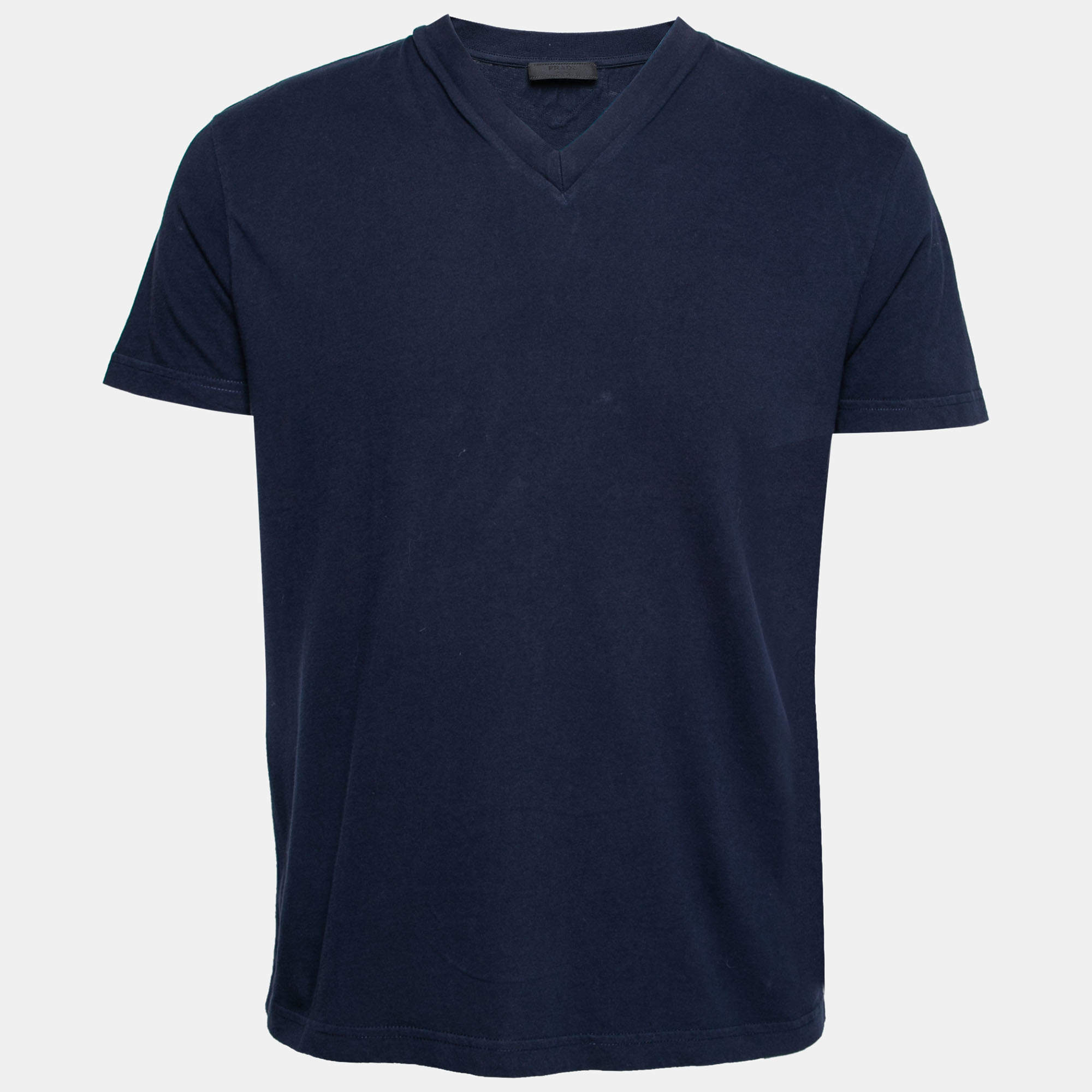 Prada Navy Blue Cotton Short Sleeve V-Neck T-Shirt XL