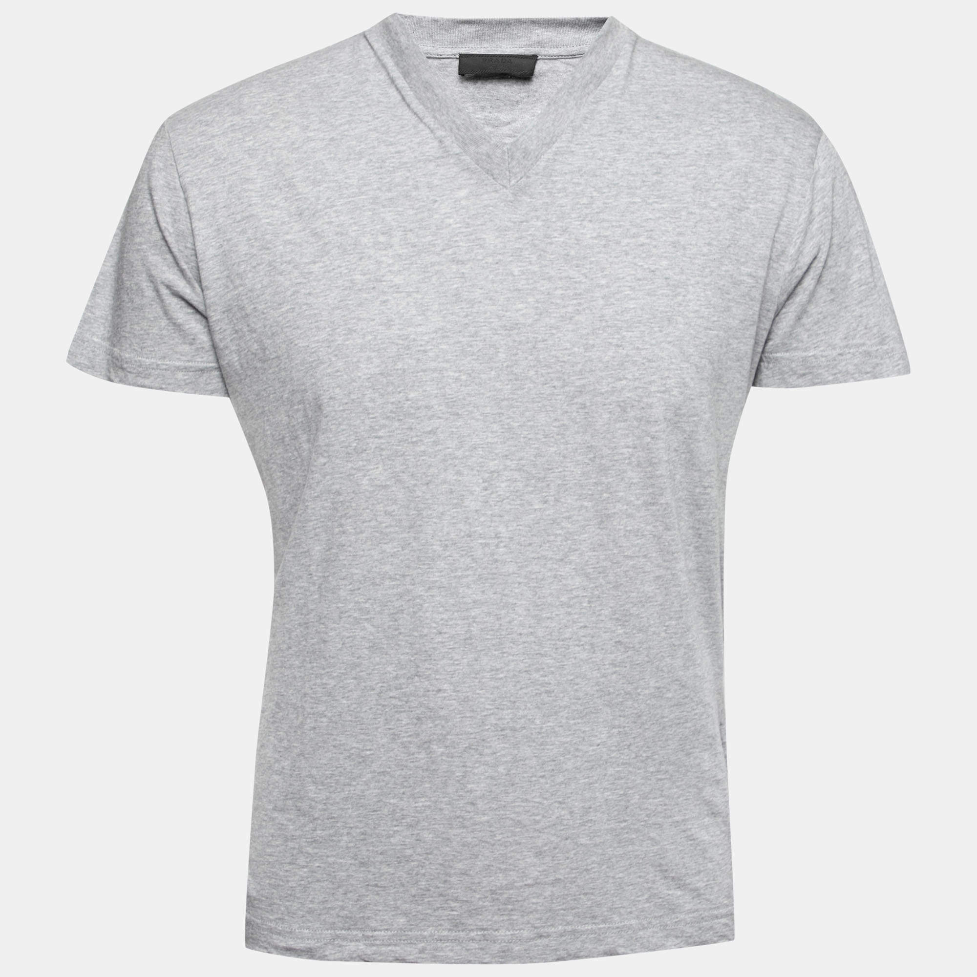 Prada Grey Cotton Short Sleeve V-Neck T-Shirt XL Prada | TLC