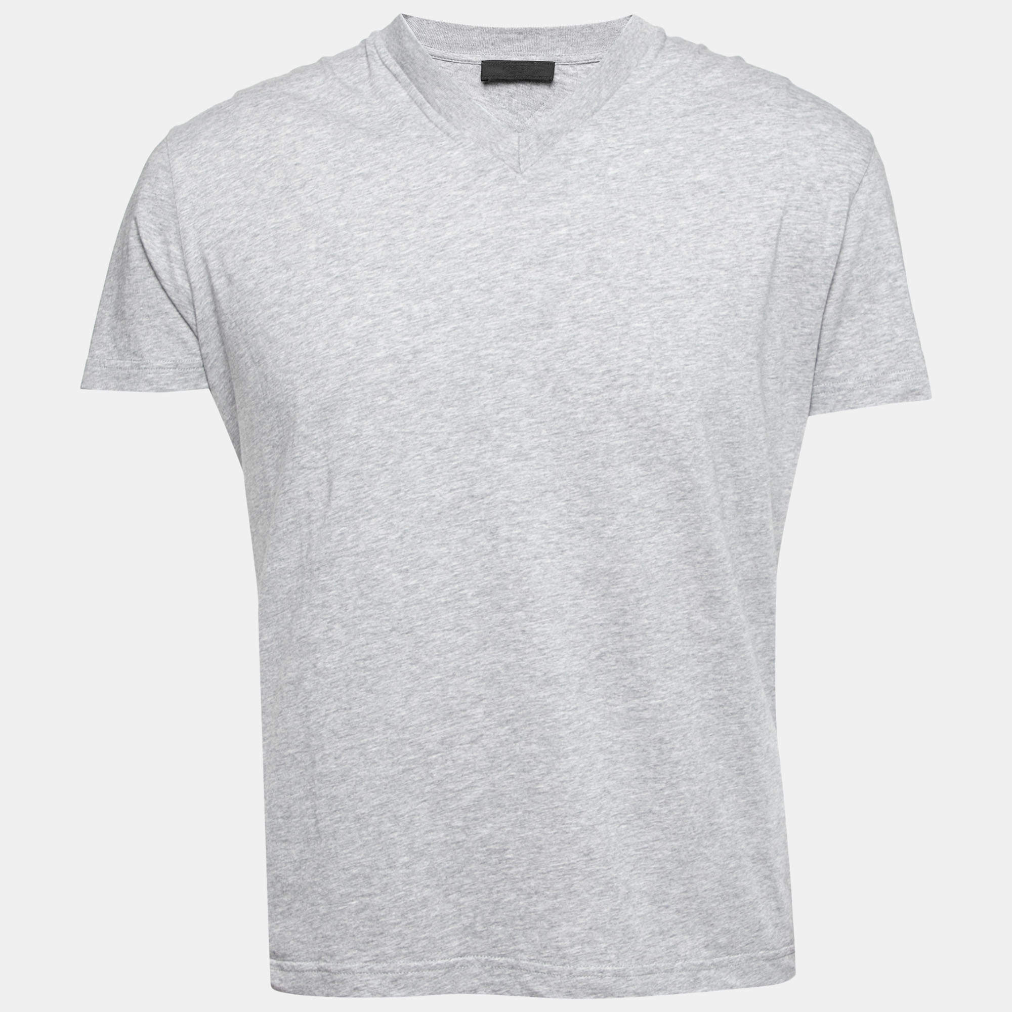Prada Grey Cotton Short Sleeve V-Neck T-Shirt XL