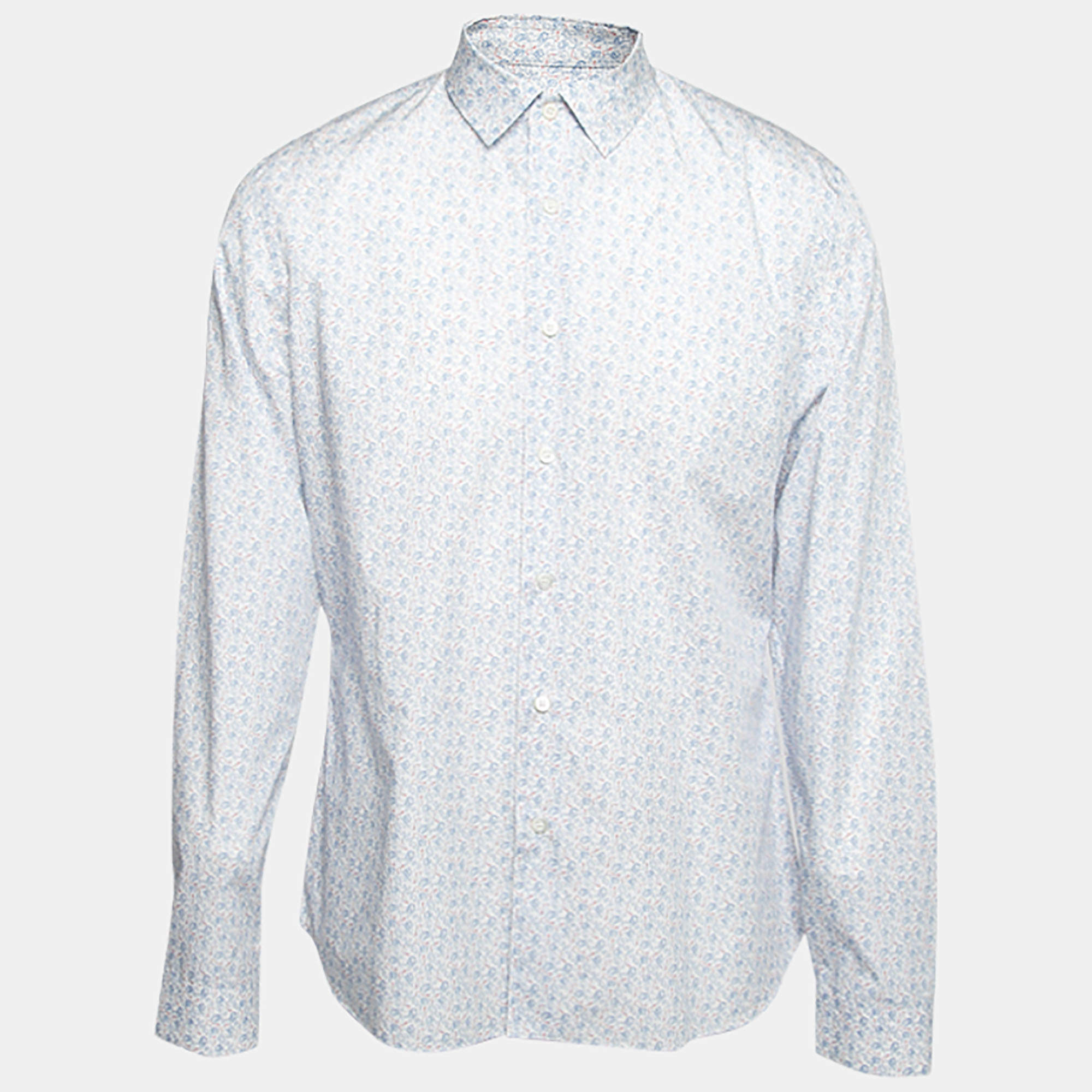 Prada White Printed Cotton Button Front Shirt XXL