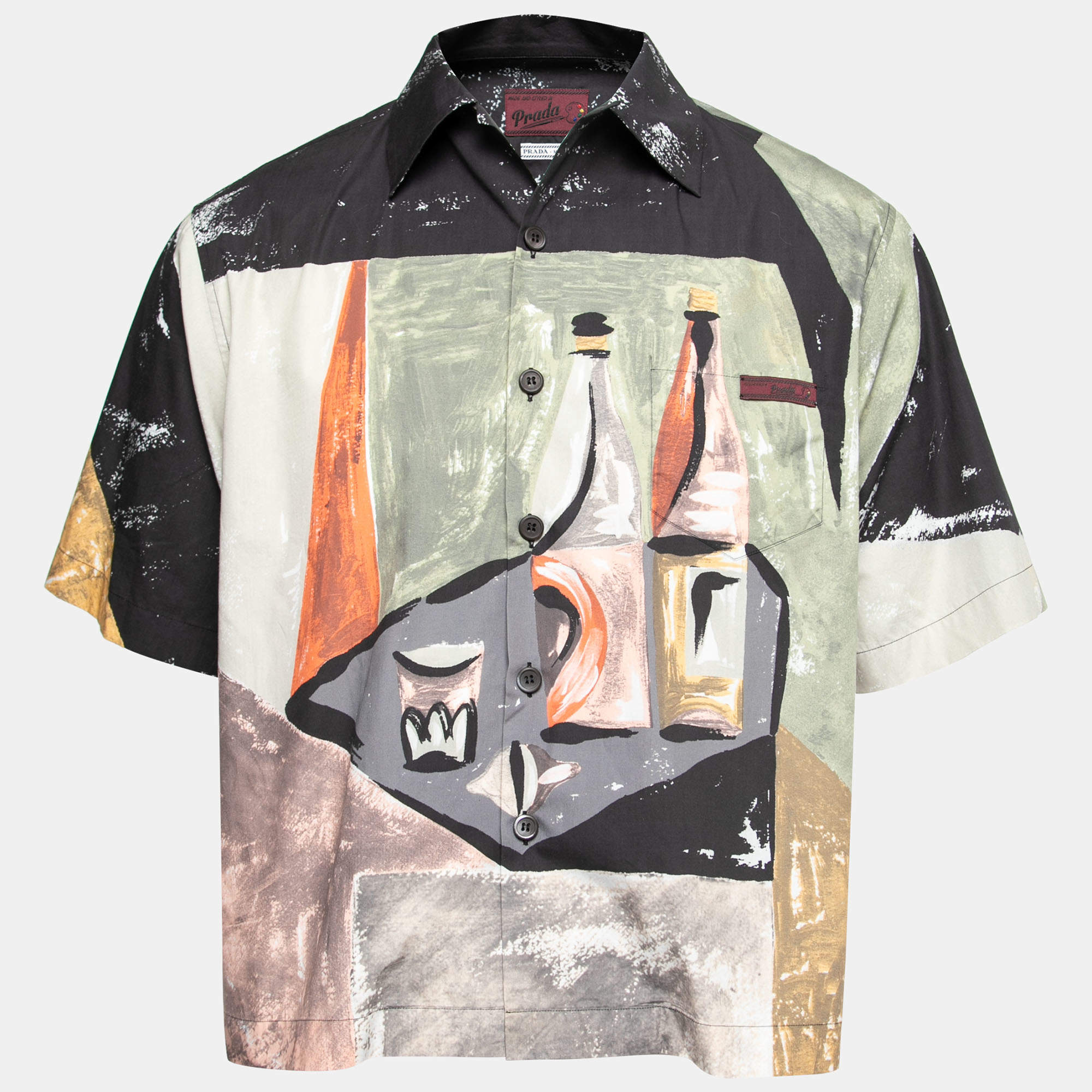 مملوكة مسبقًا قميص برادا  قطن مطبوع باولينغ متعدد الألوان بأكمام قصيرة مقاس كبير ( لارج )