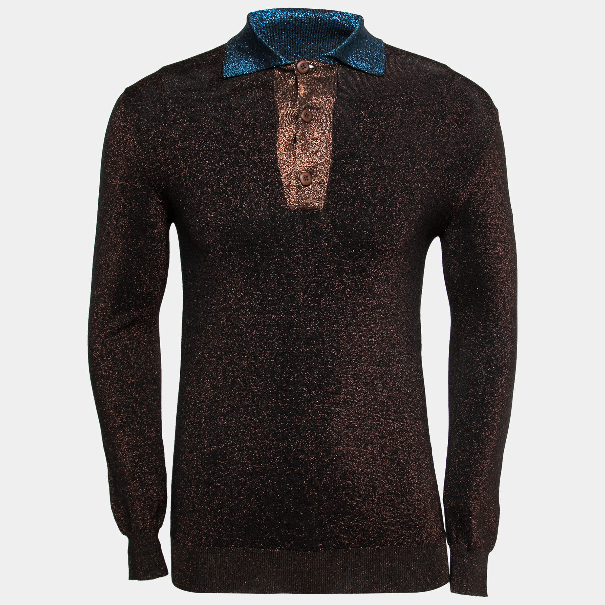 Prada Metallic Lurex Knit Long Sleeve Sweater S