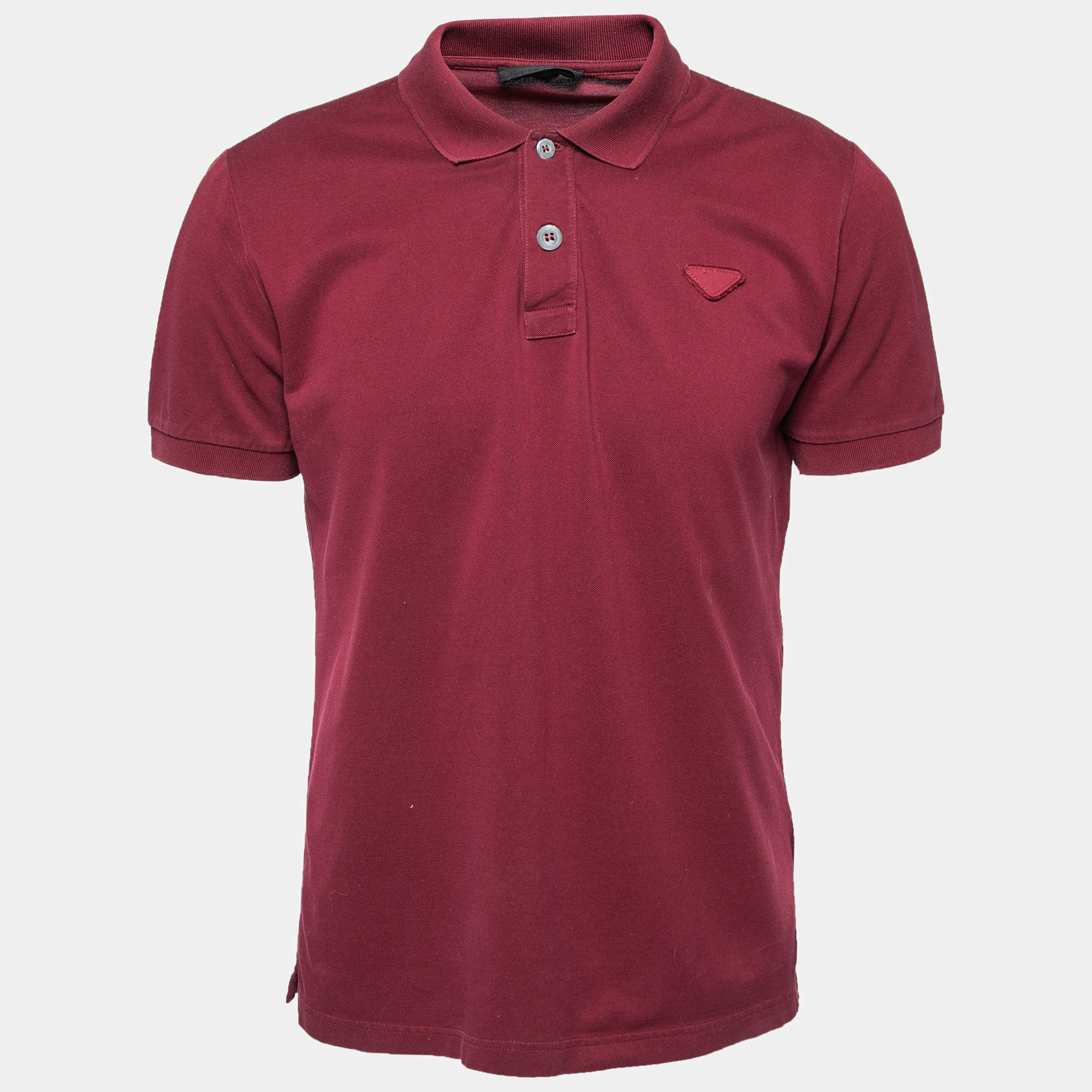 Pre Owned Prada Maroon Cotton Pique Short Sleeve Polo T-Shirt L