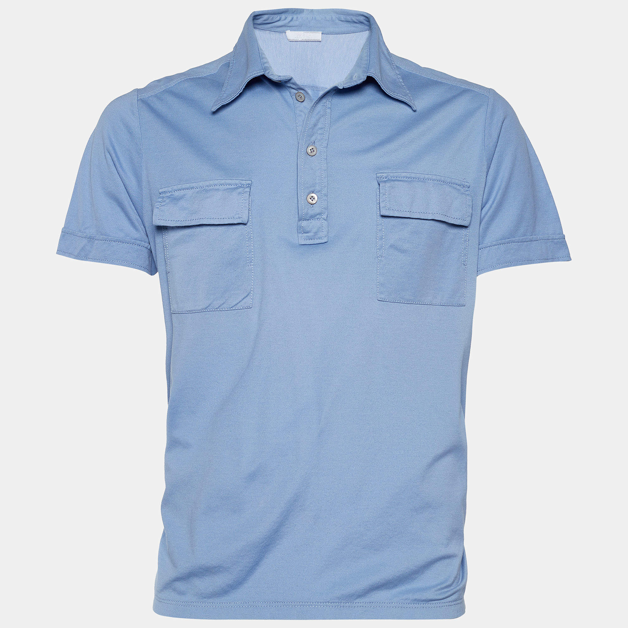 Pre Owned Prada Blue Cotton Pique Pocket Detail Polo T-Shirt XL