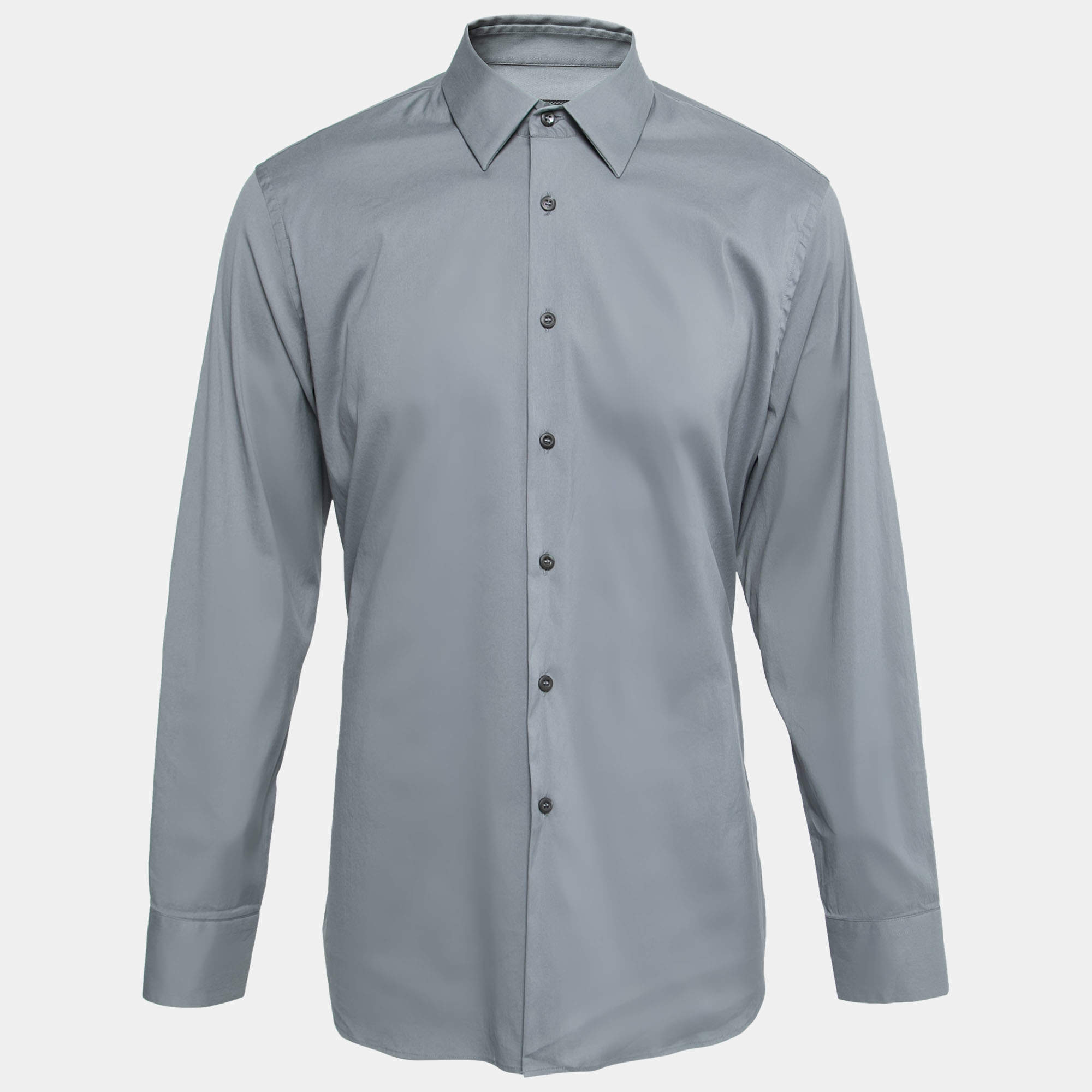 Pre Owned Prada Iron Grey Cotton Poplin Stretch Long Sleeve Shirt XXL