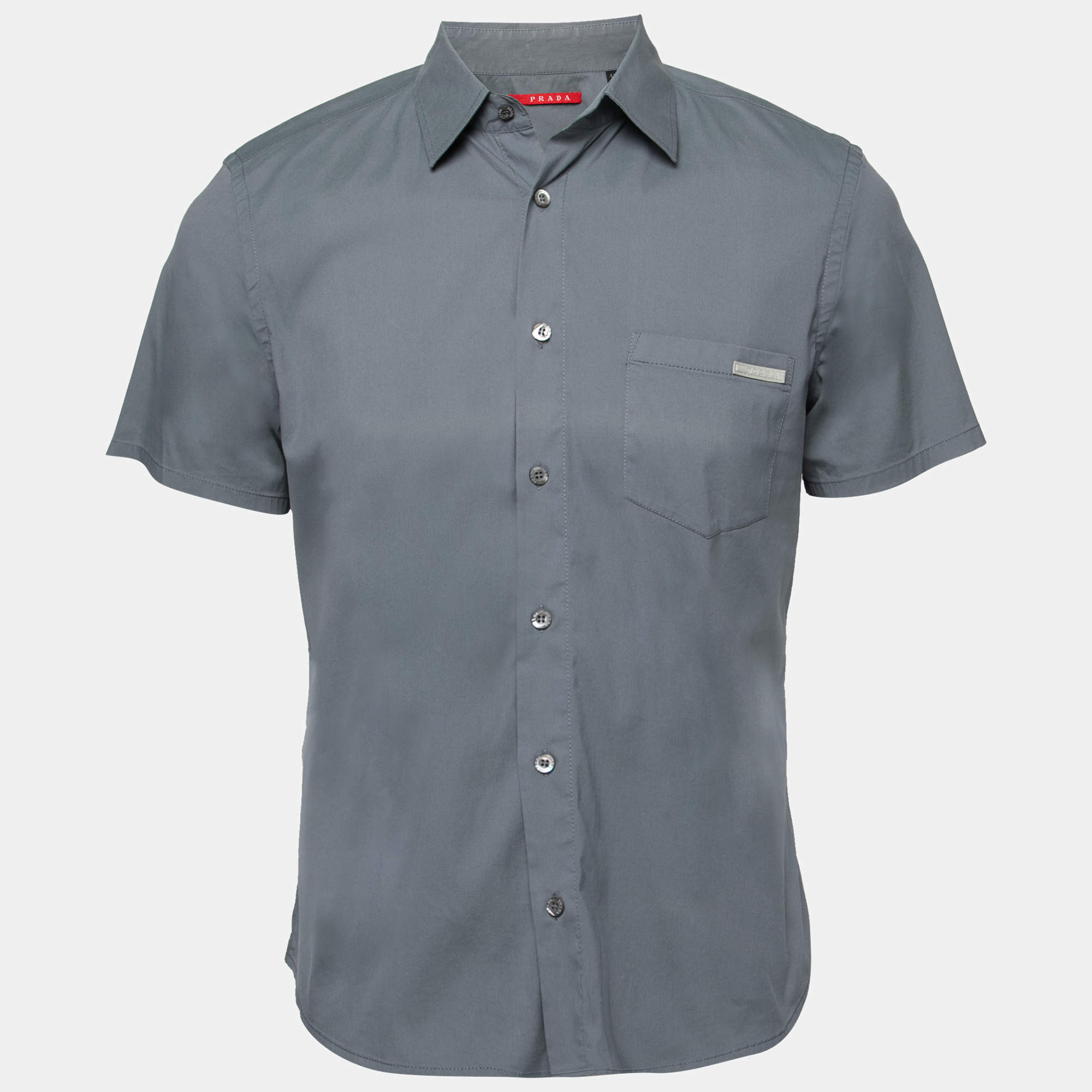 Prada Grey Cotton Button Front Short Sleeve Shirt L