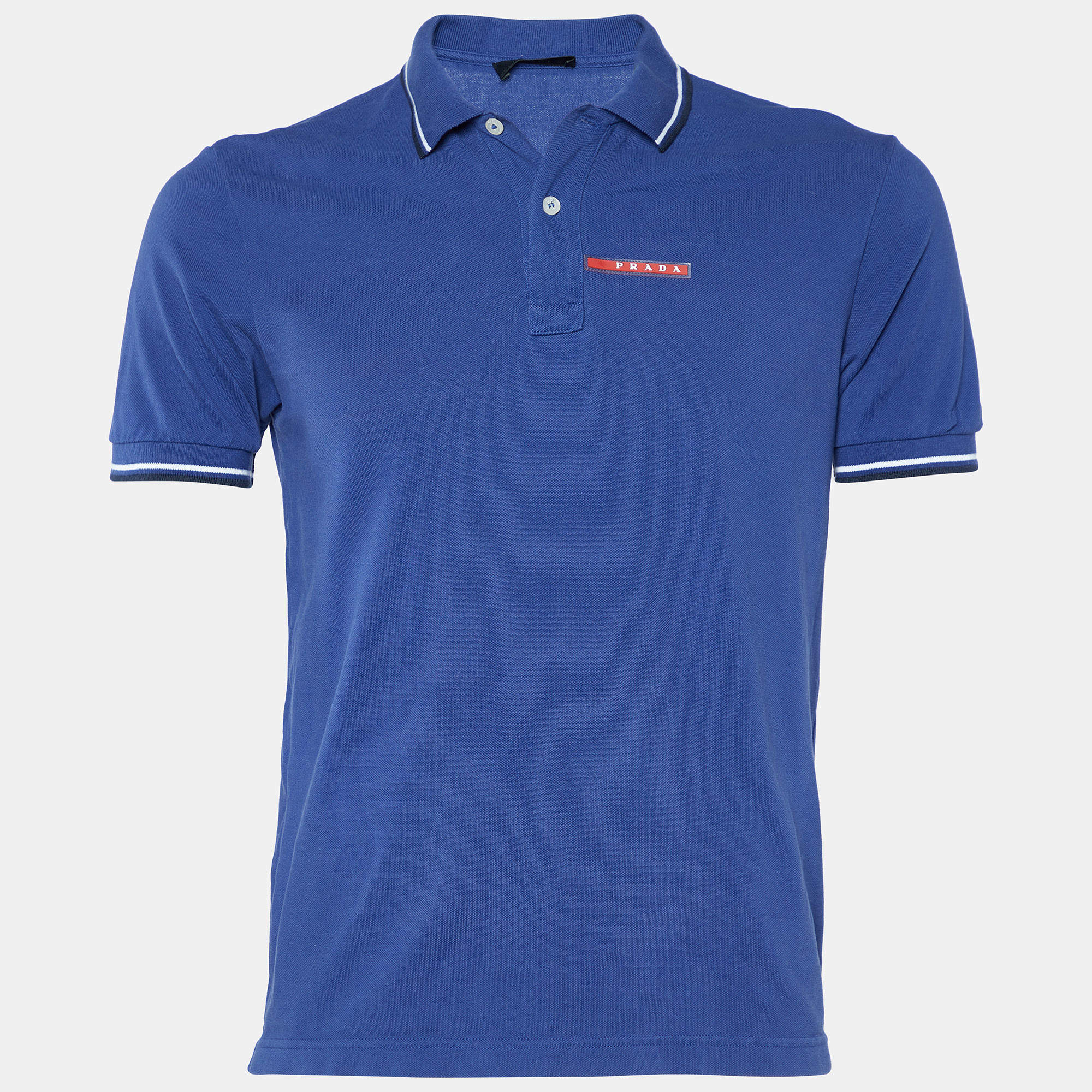 Pre Owned Prada Navy Blue Cotton Pique Polo T-Shirt M