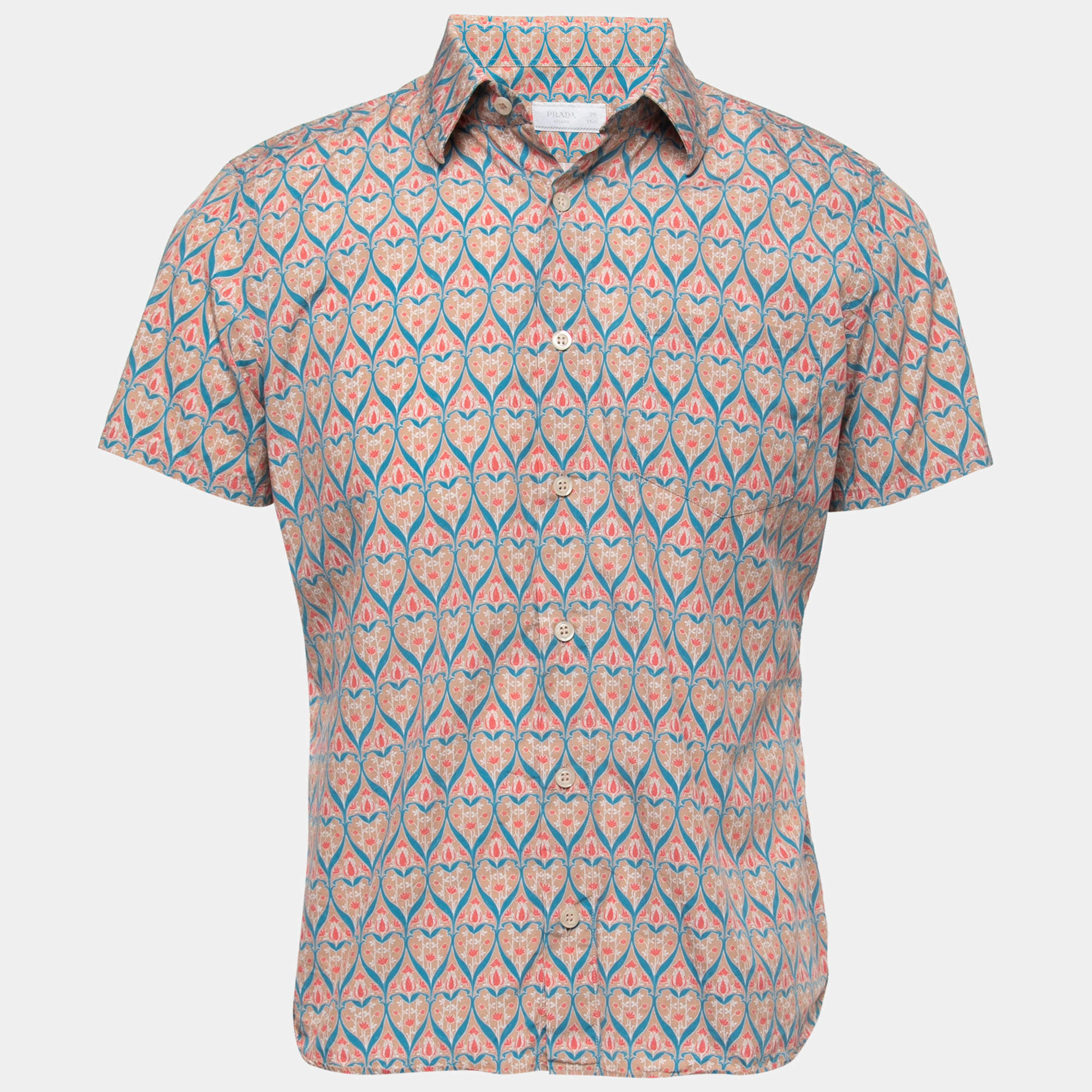 Prada Blush Pink Printed Cotton Short-Sleeve Shirt M