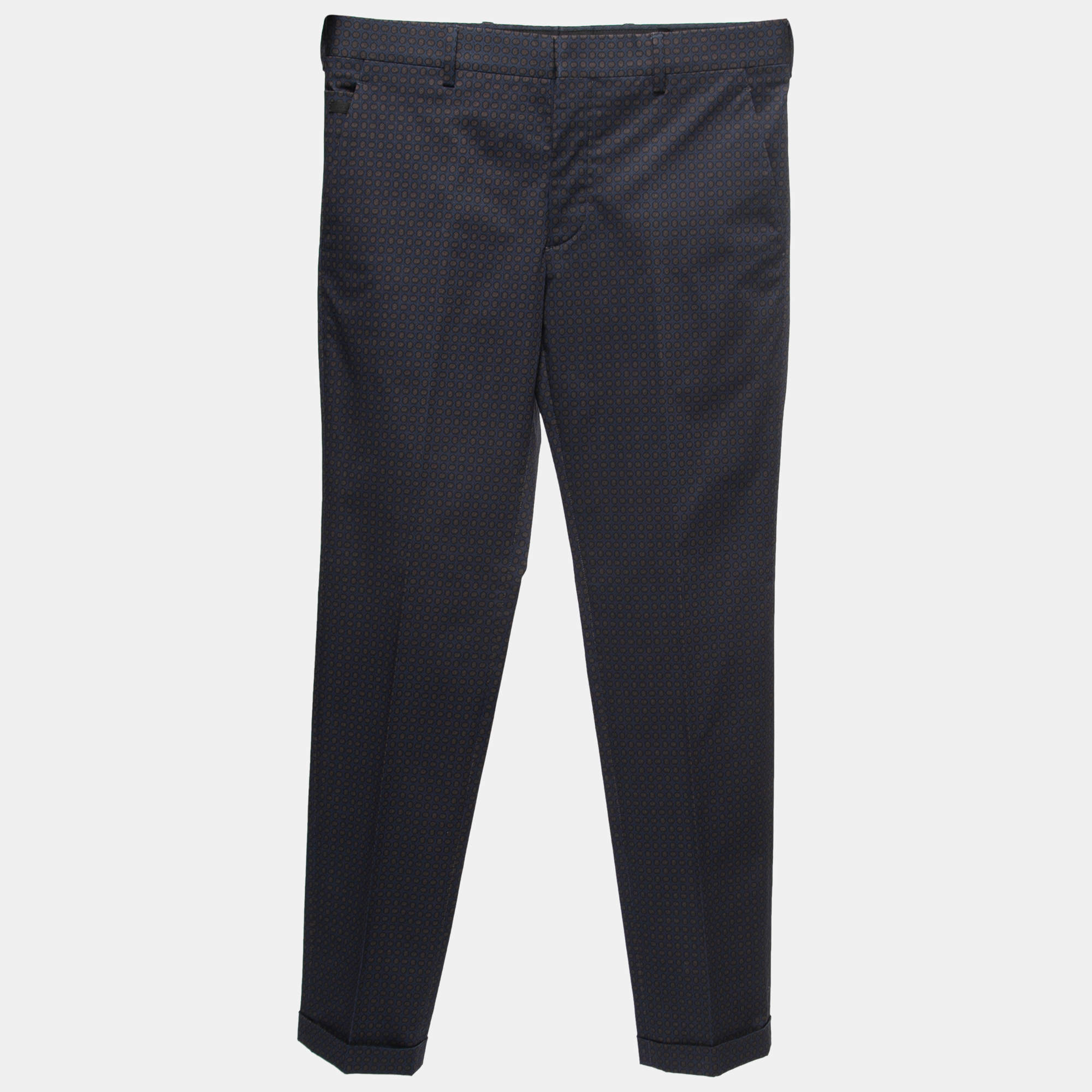 Prada Navy Blue Printed Stretch-Cotton Trousers S