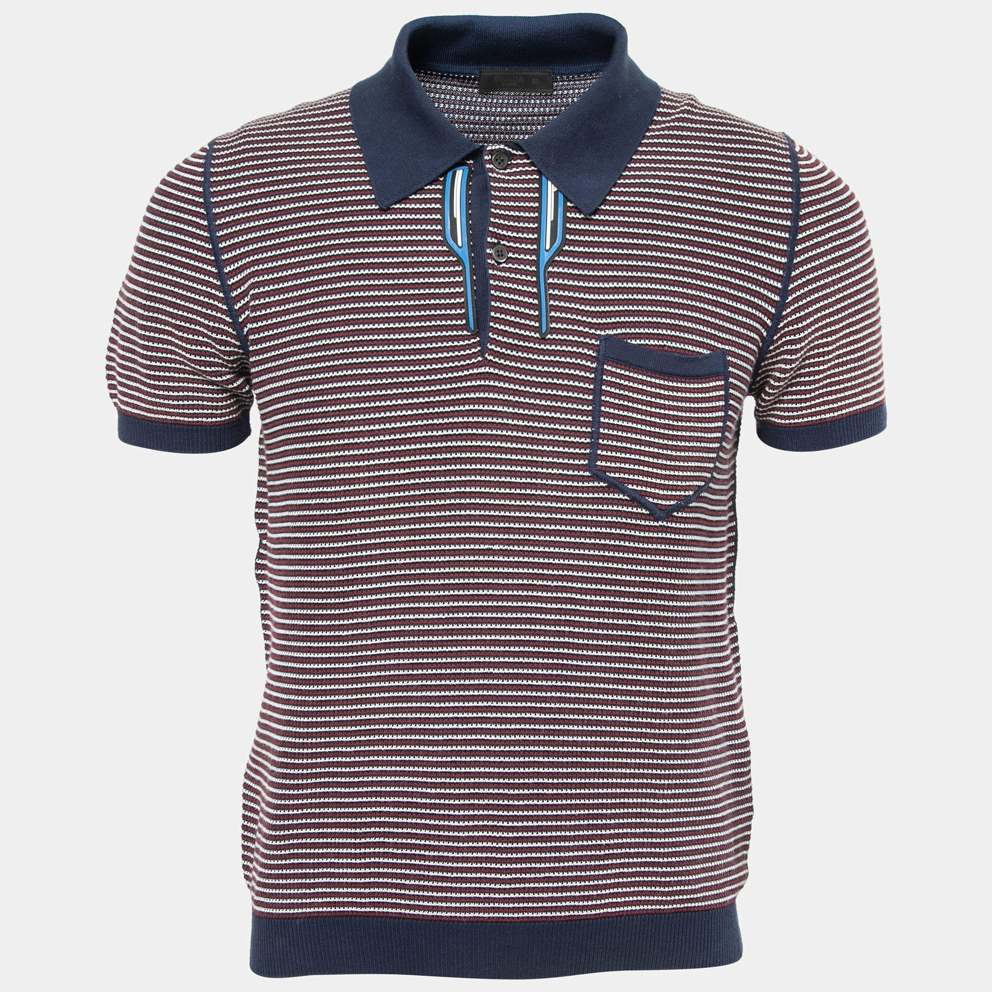 Pre Owned Prada Multicolor Patterned Knit Short Sleeve Polo T-Shirt L