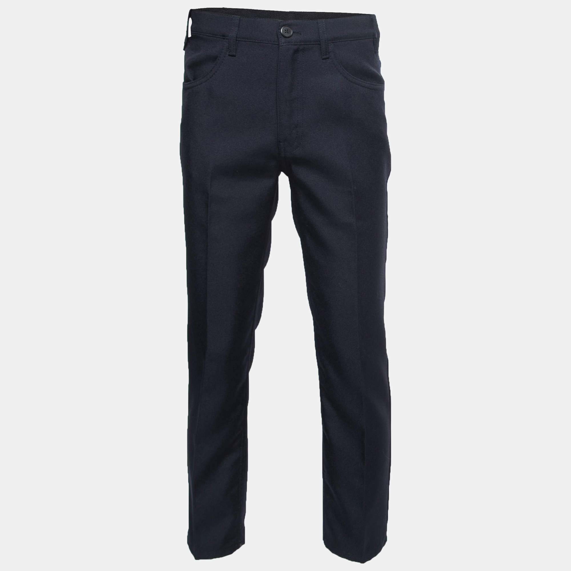 Pre Owned Prada Navy Blue Rubber Patch Logo Trousers M