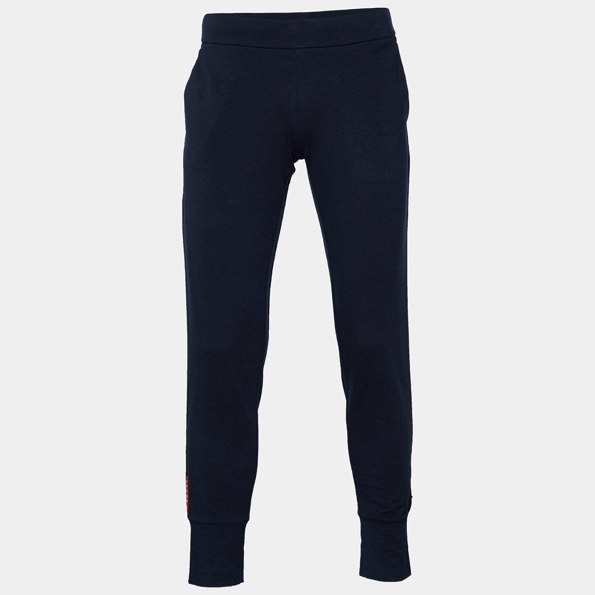 Pre Owned Prada Navy Blue Cotton Knit Pants L
