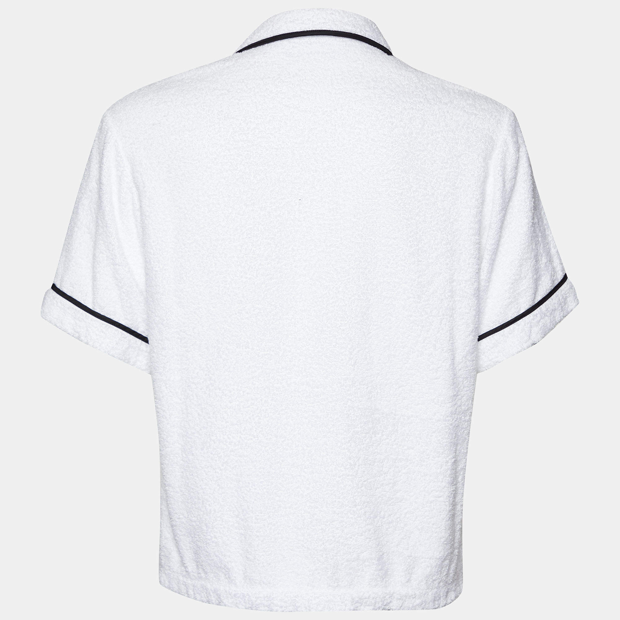 Prada White Cotton Terry Button Front Bowling Shirt M Prada
