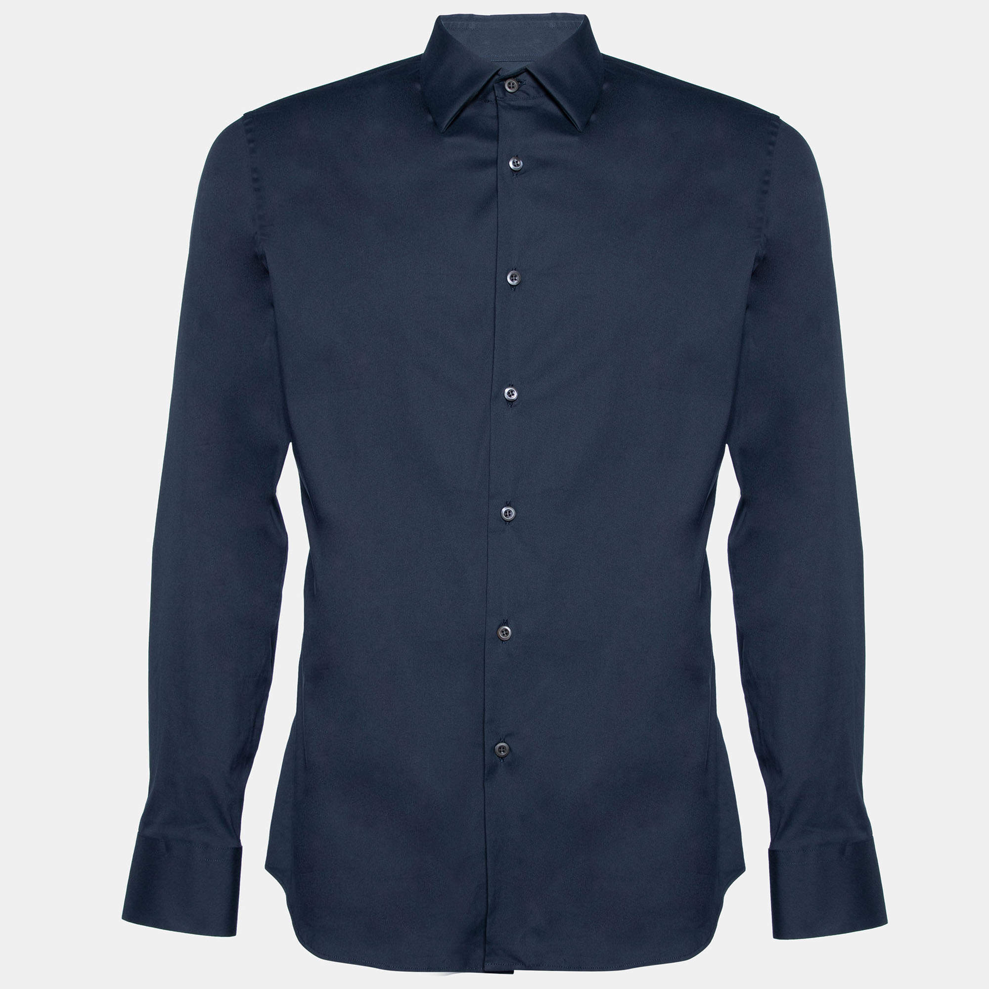 Prada Navy Blue Stretch Cotton Button Front Shirt M