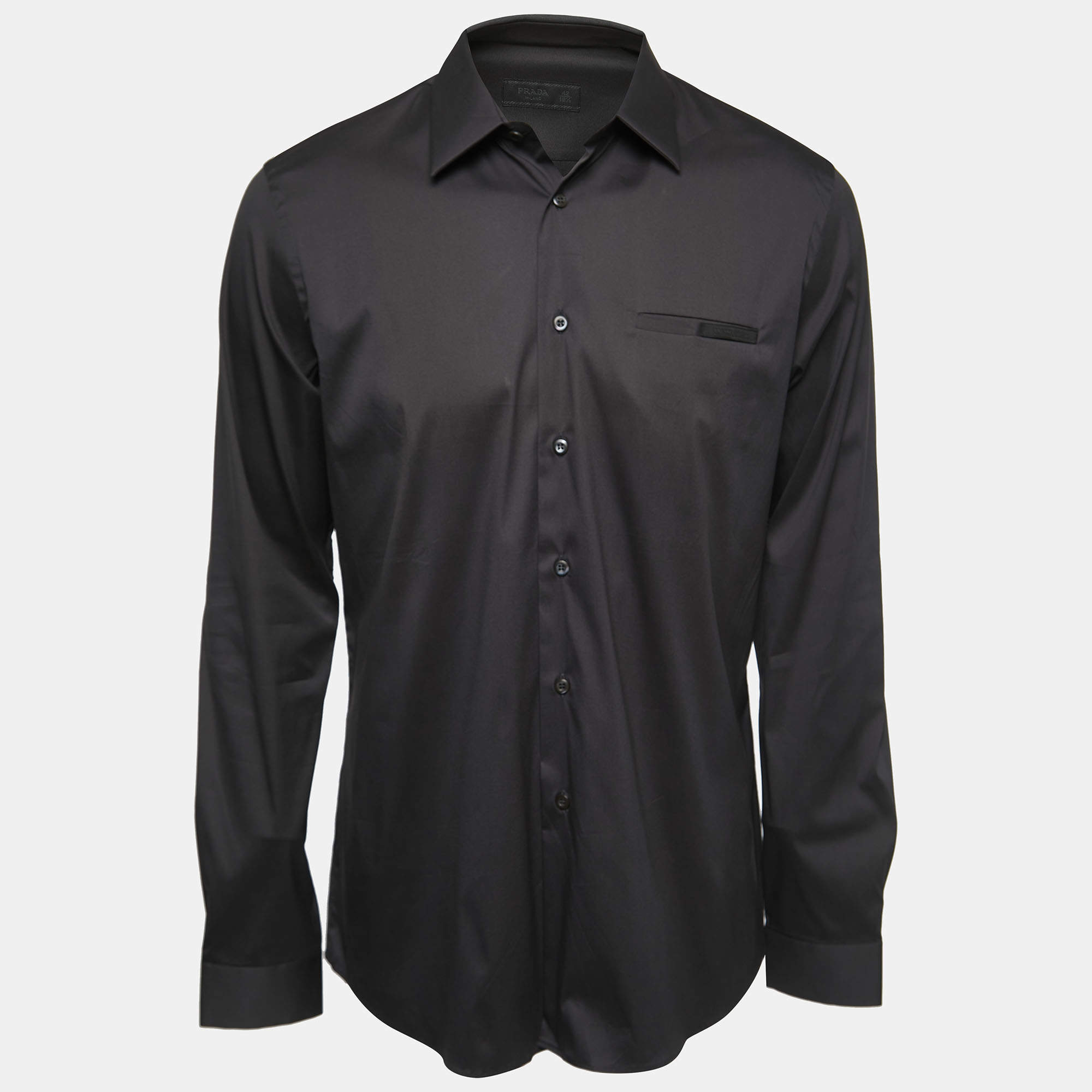 Prada Black Grey Cotton Button Front Full Sleeve Shirt XL