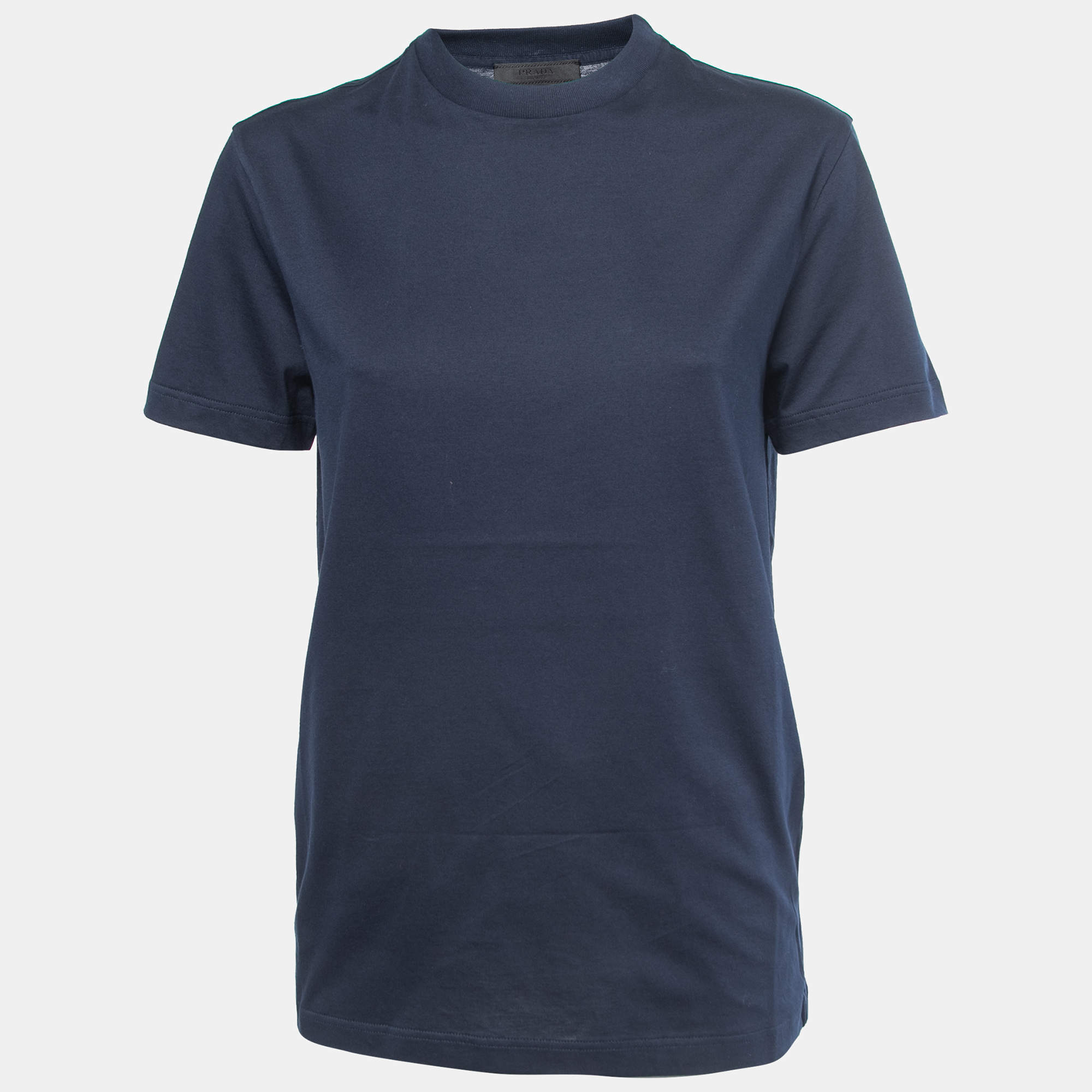 Pre Owned Prada Navy Blue Cotton Crewneck T-Shirt S