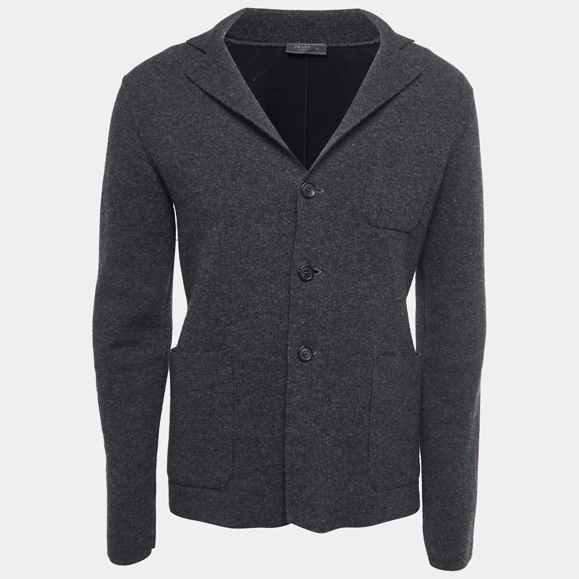 Prada Grey Wool Knit Single Breasted Jacket M