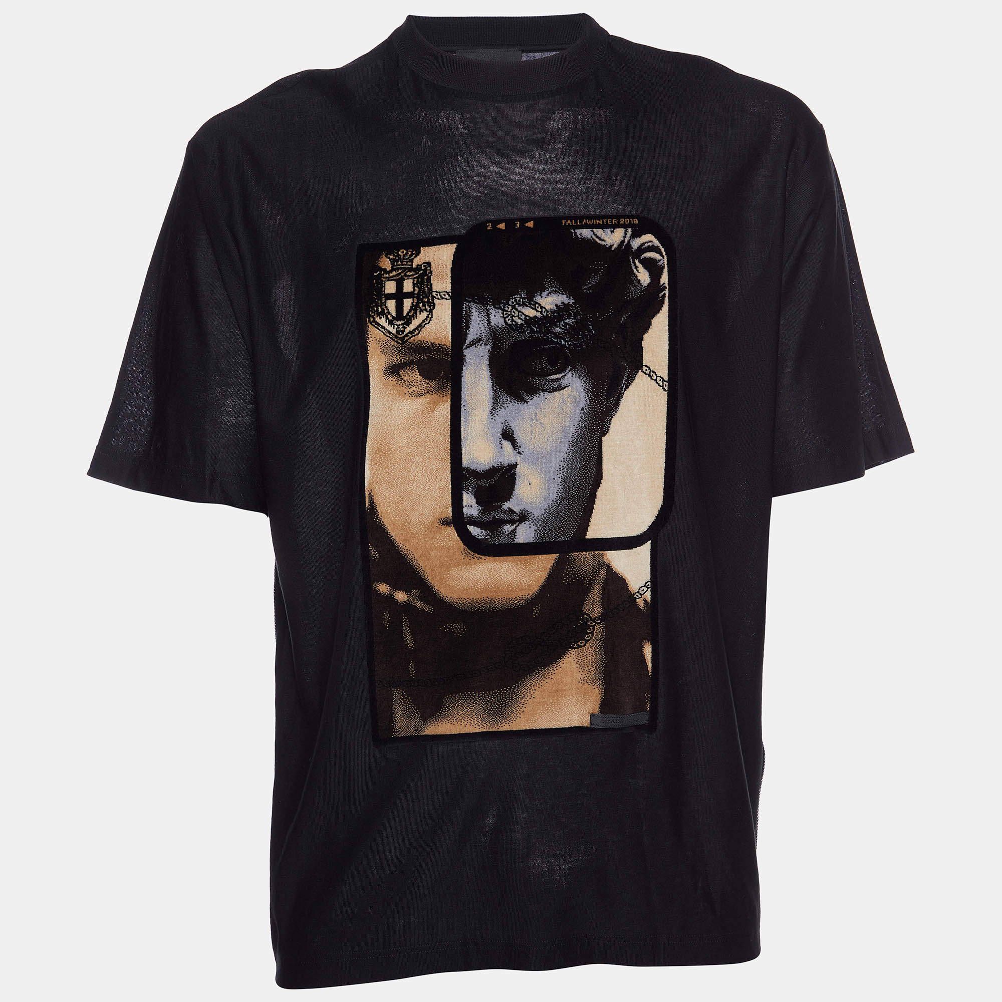 مملوكة مسبقًا Prada Black Cotton Knit Velour Pattern T-Shirt XL