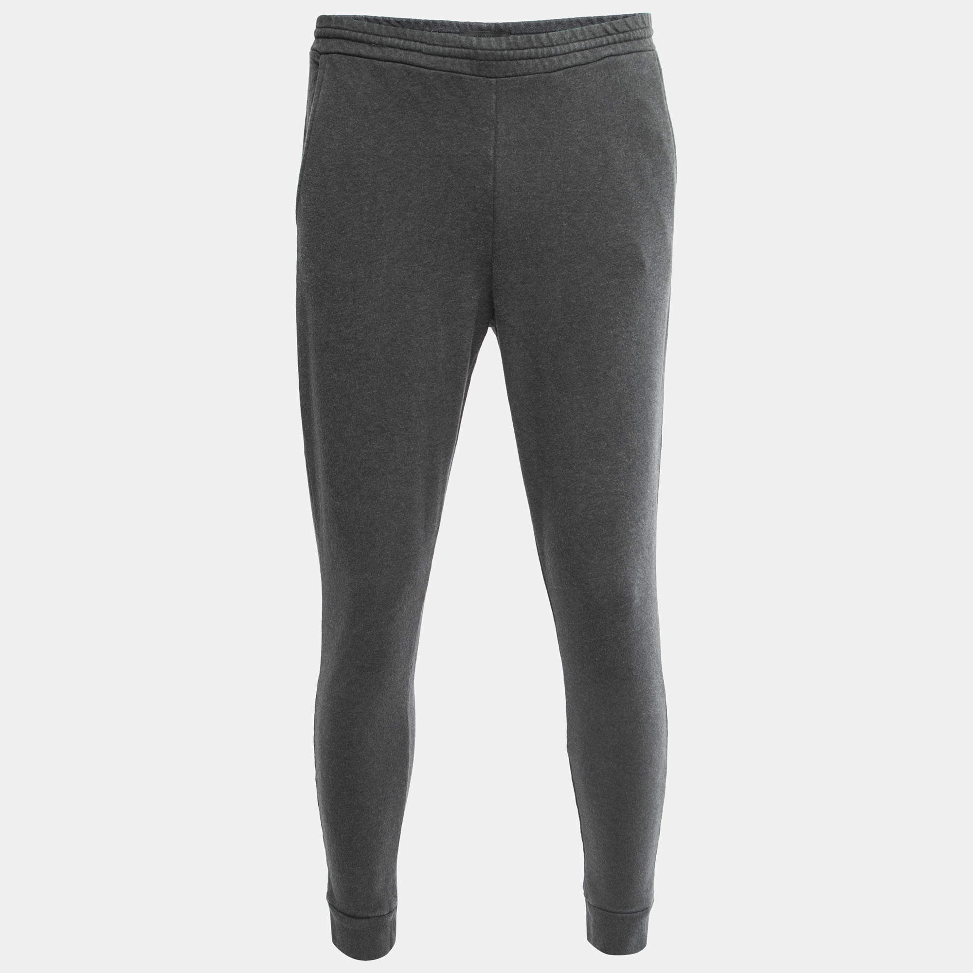 Pre Owned Prada Grey Cotton Knit Drawstring Joggers M