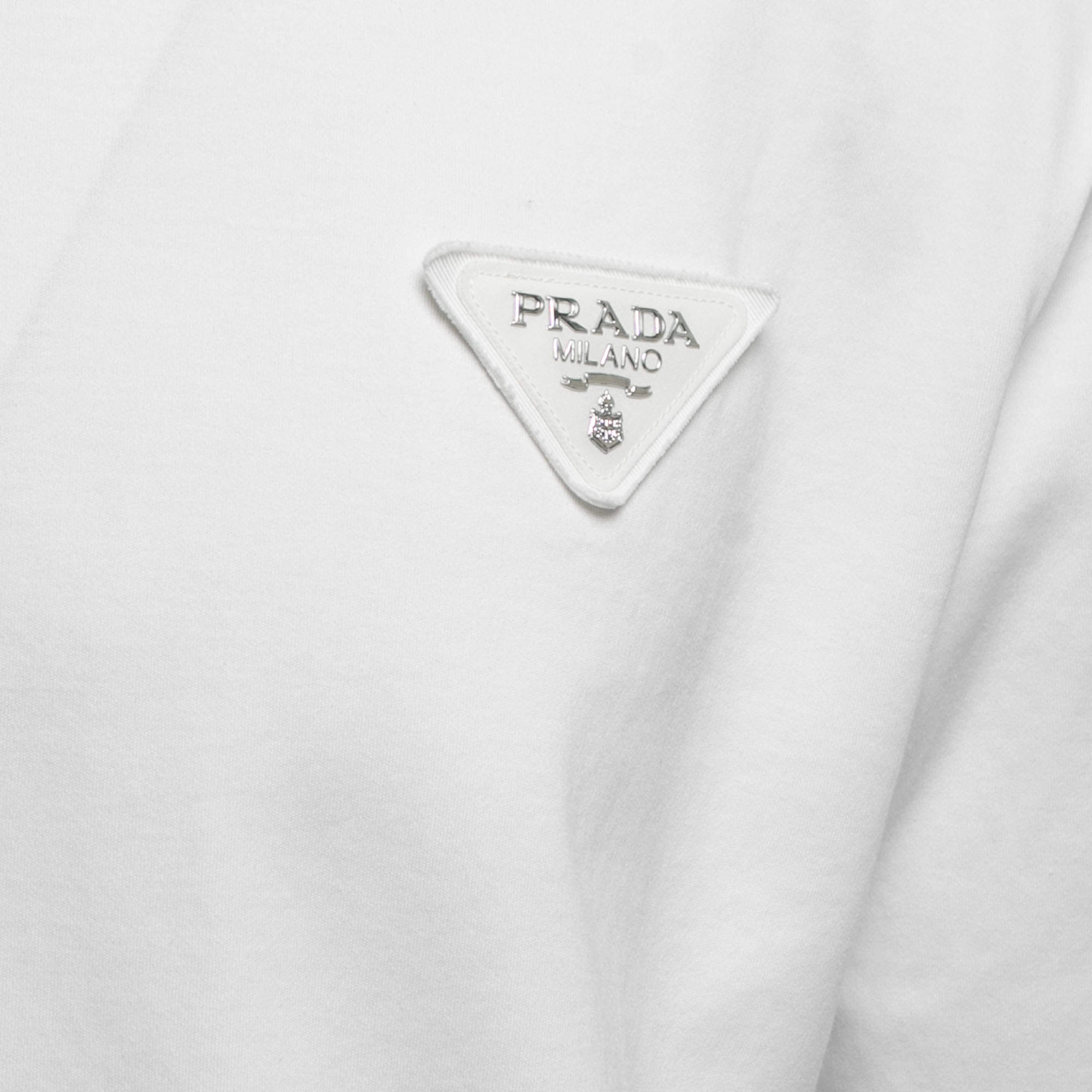 Prada White Cotton Triangle Logo Crewneck T-Shirt 2XL Prada