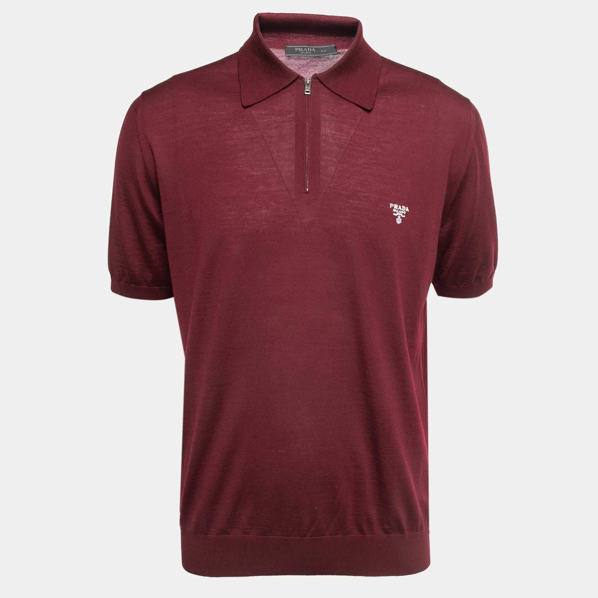 Prada Burgundy Wool Knit Polo T-Shirt 2XL