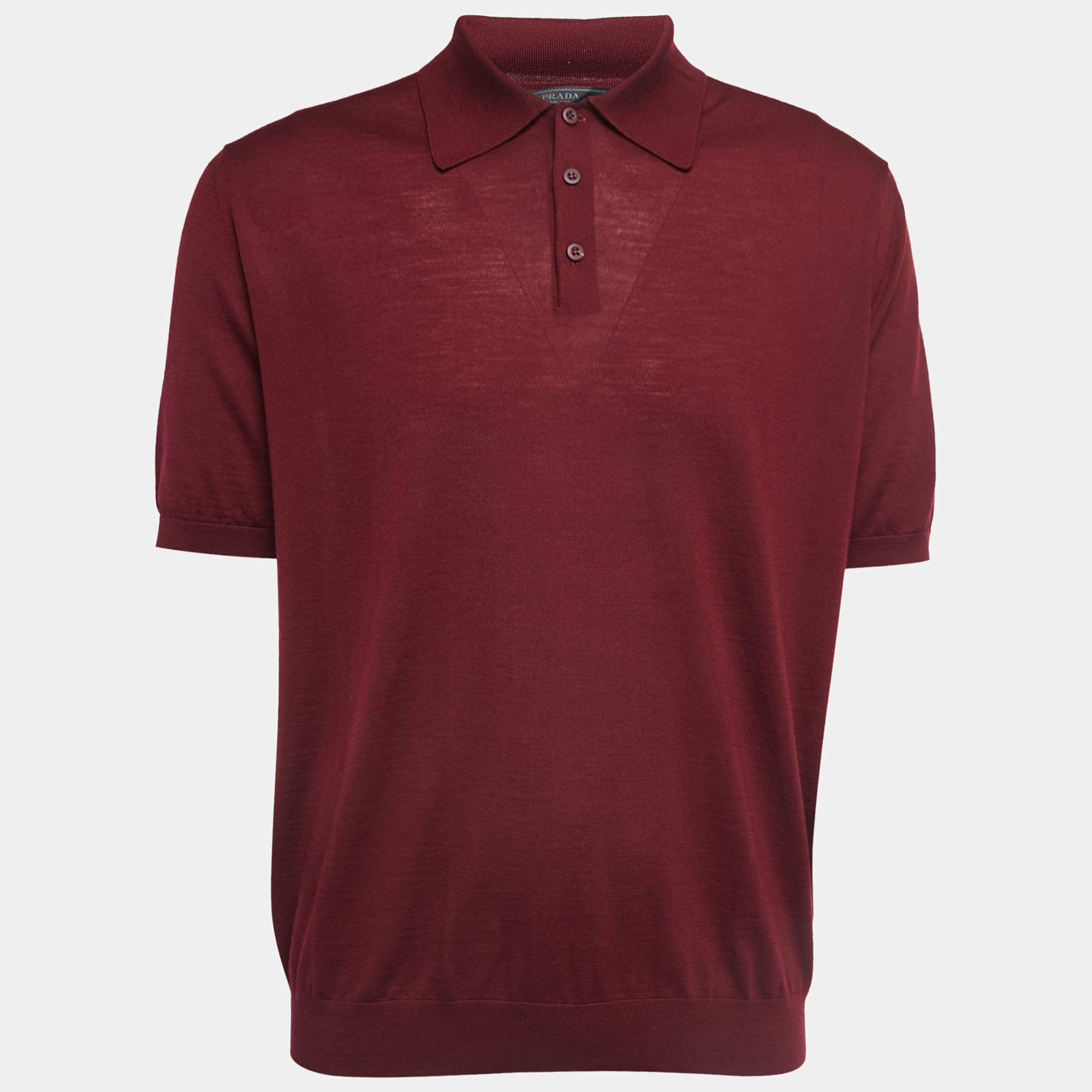 Pre Owned Prada Burgundy Wool Polo T-Shirt XXL