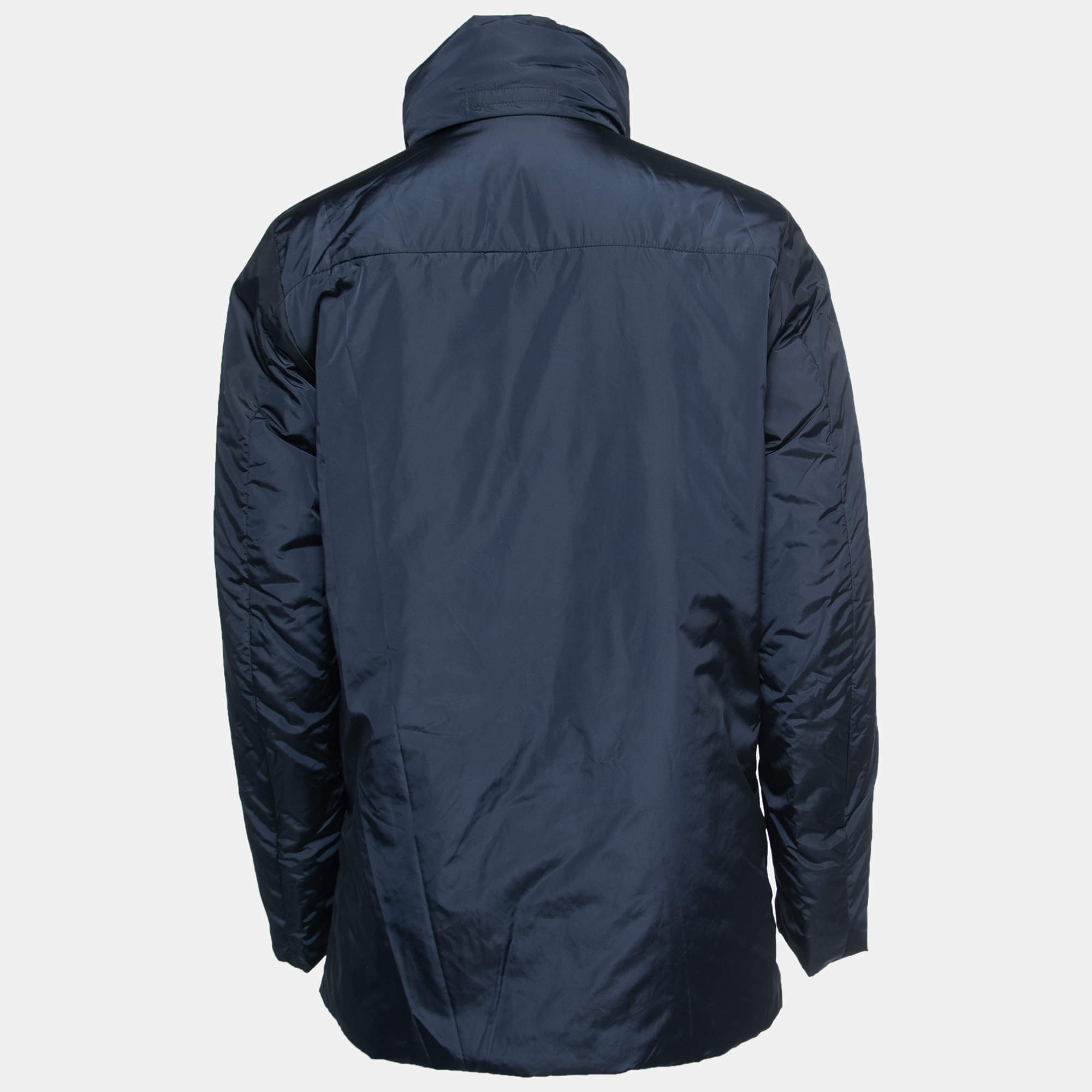 Prada Navy Blue Nylon Zip Front Jacket L Prada