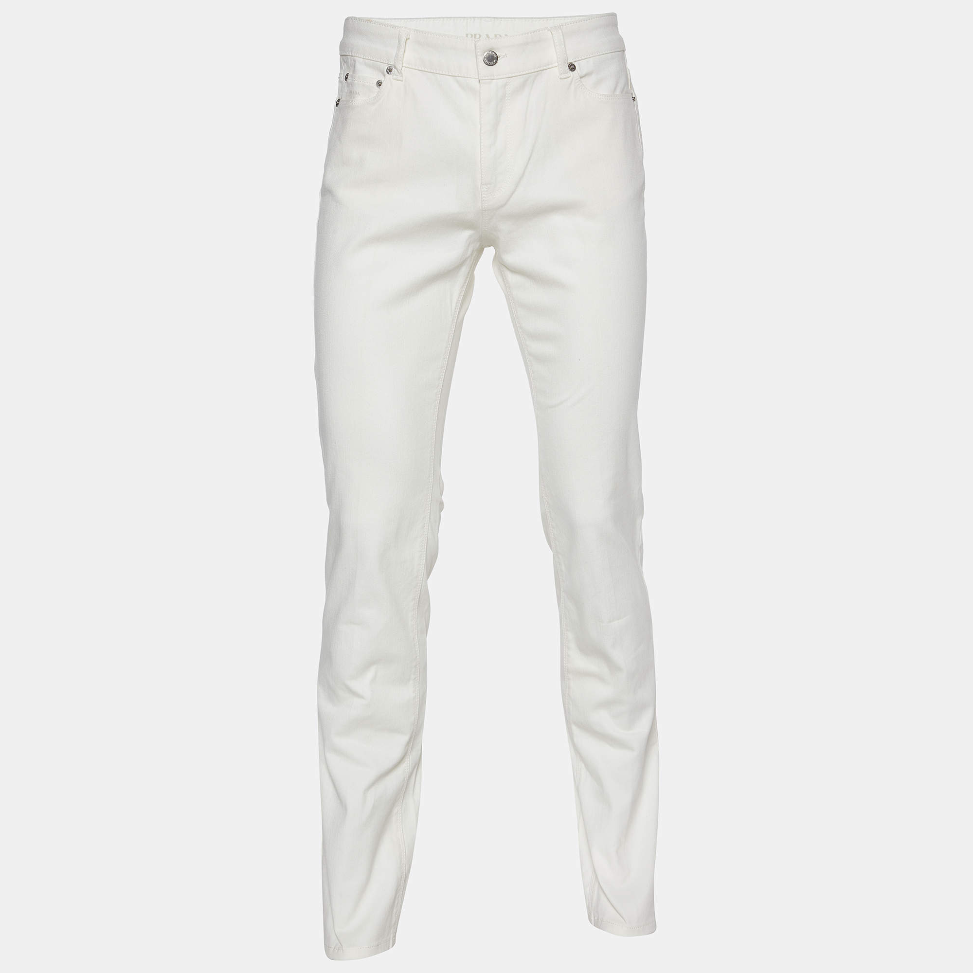 مملوكة مسبقًا Prada White Denim Contour Fit Jeans S