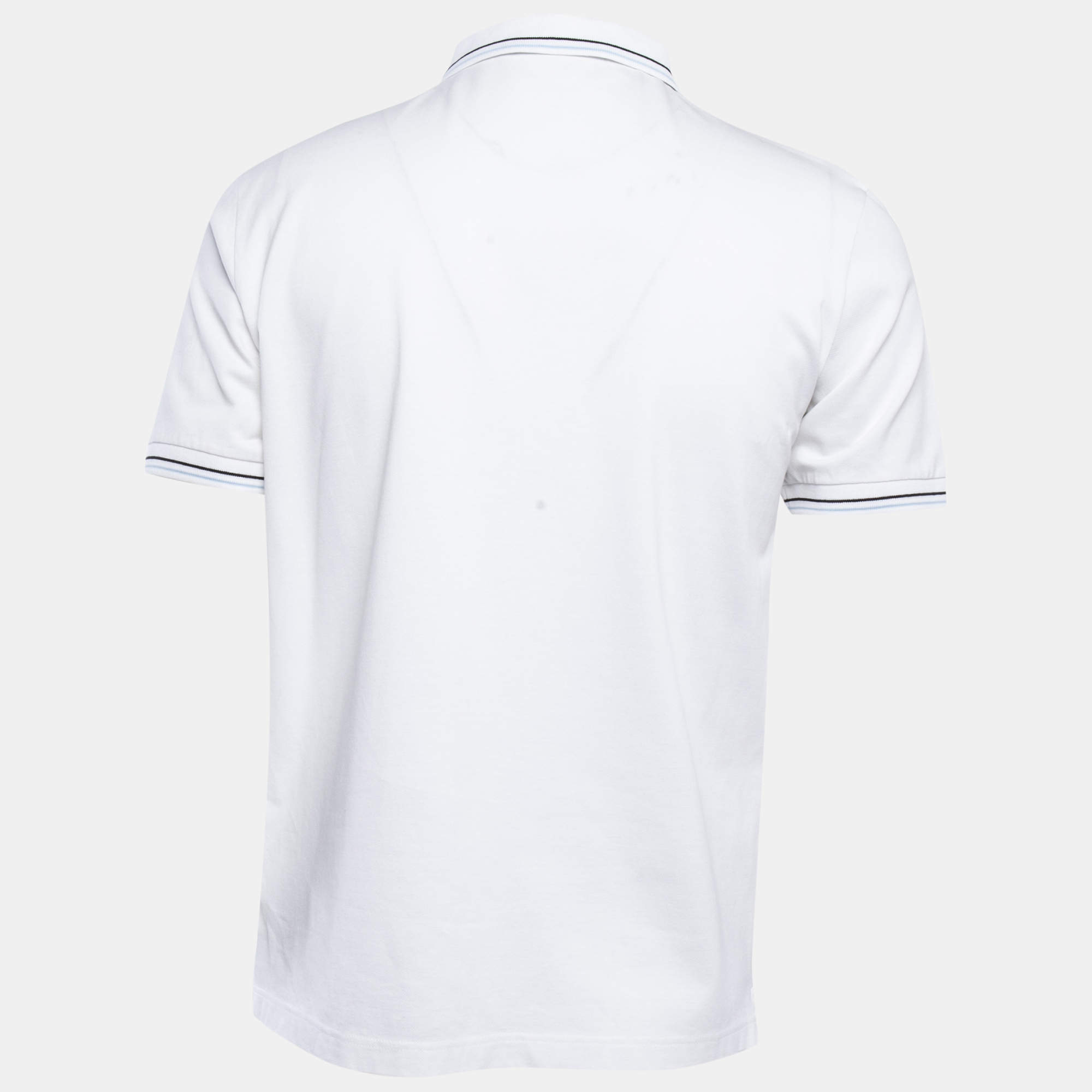 Prada White Logo Embroidered Cotton Pique Polo T-Shirt L Prada