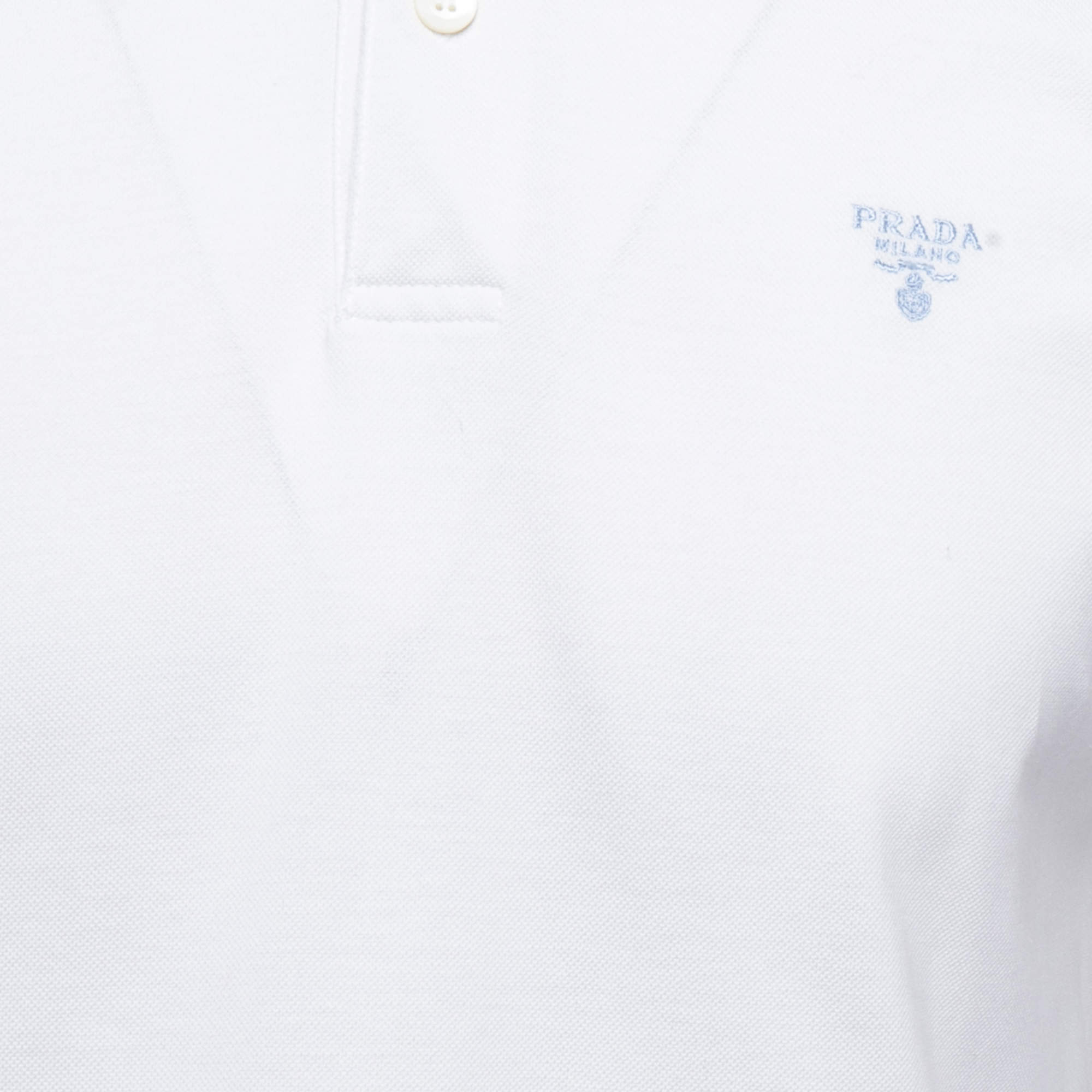 Prada White Logo Embroidered Cotton Pique Polo T-Shirt L Prada