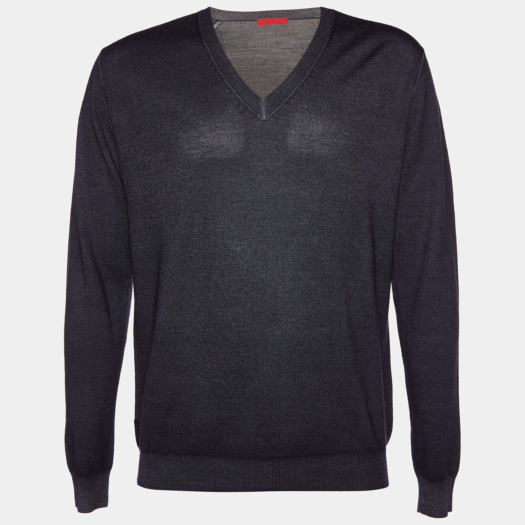 Prada Black Wool Knit V-Neck Sweater L