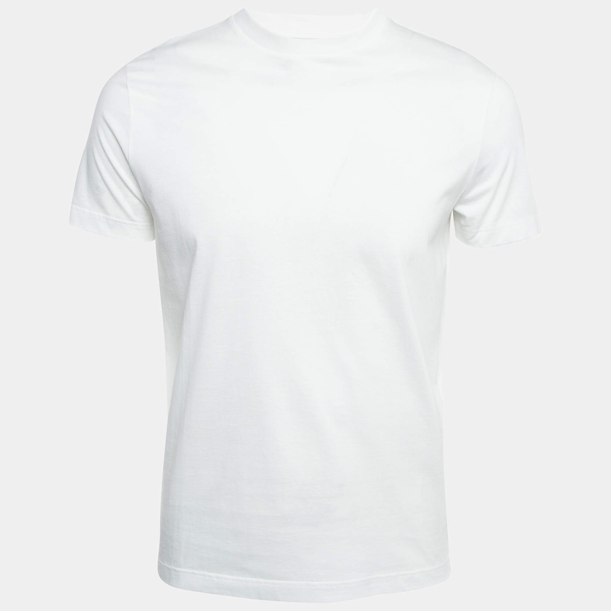 Prada White Cotton Half Sleeve T-Shirt M