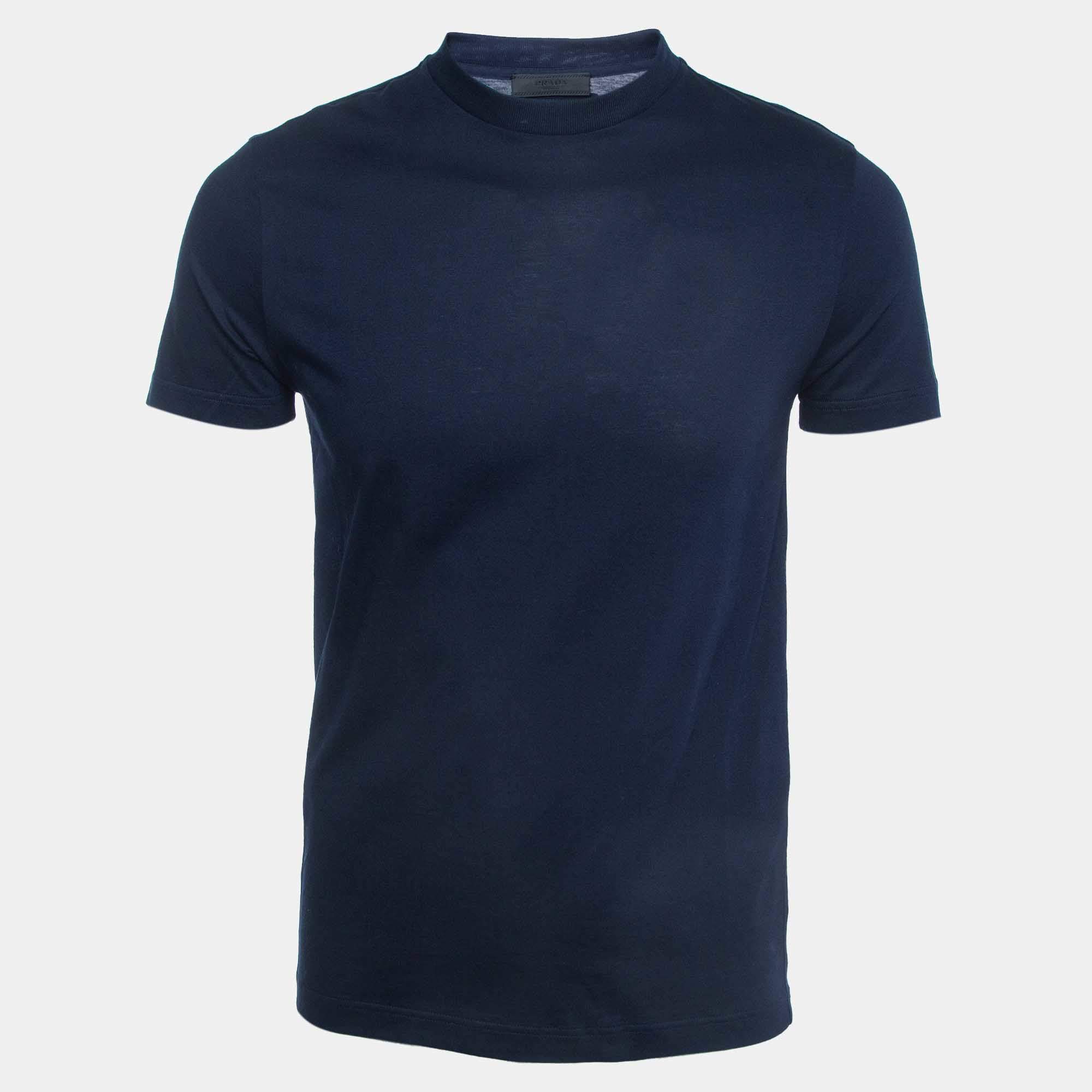 Pre Owned Prada Navy Blue Cotton Half Sleeve T-Shirt S