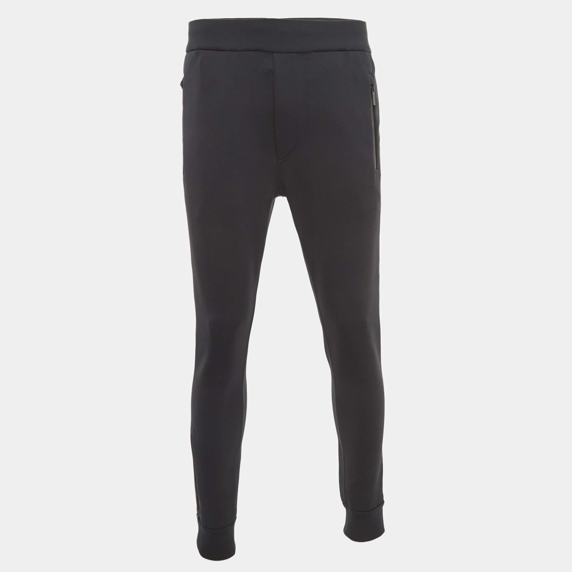 Prada Sport Black Logo Print Double Technical Jersey Joggers M
