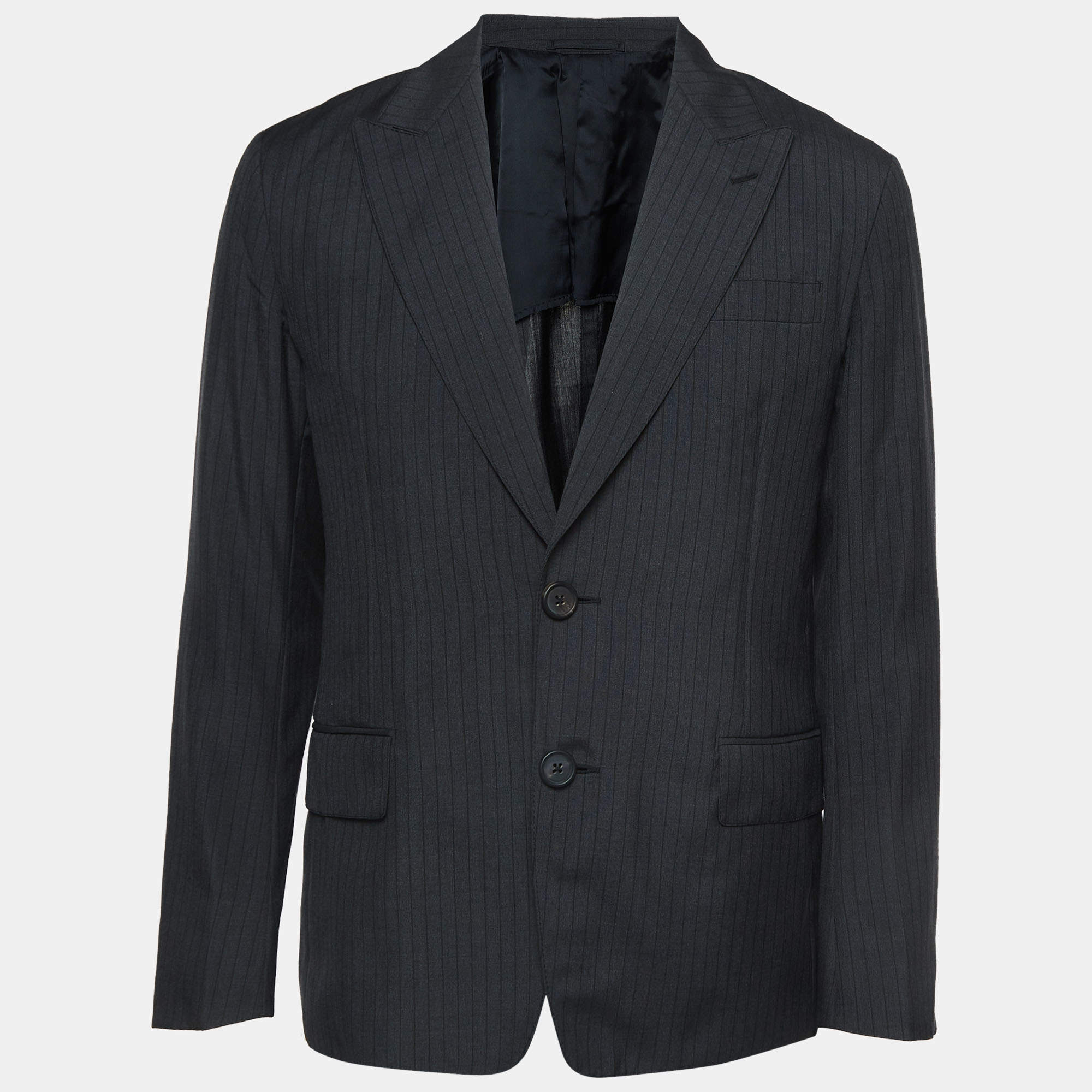 Prada Grey Pinstripe Mohair Wool Single Breasted Blazer L