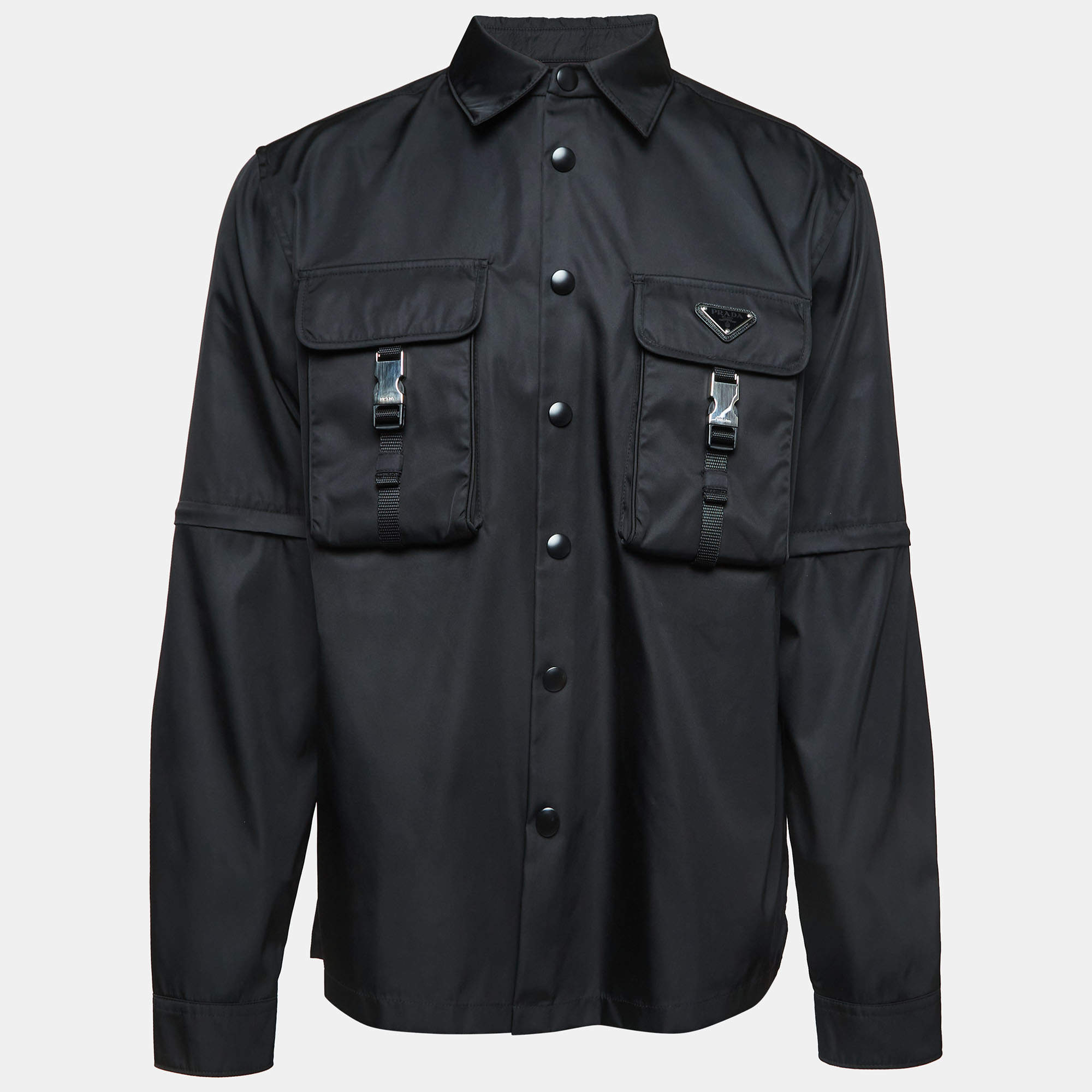 Buy Prada Black Triangle Logo Cargo Shirt in Re-Nylon for Men in Kuwait