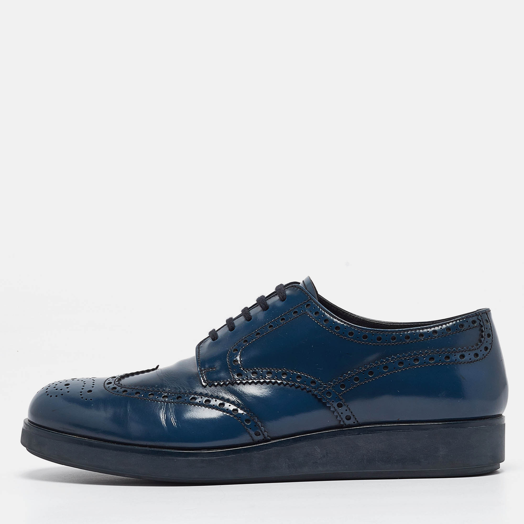 مملوكة مسبقًا Prada Blue Leather Oxford Sneakers Size 43.5
