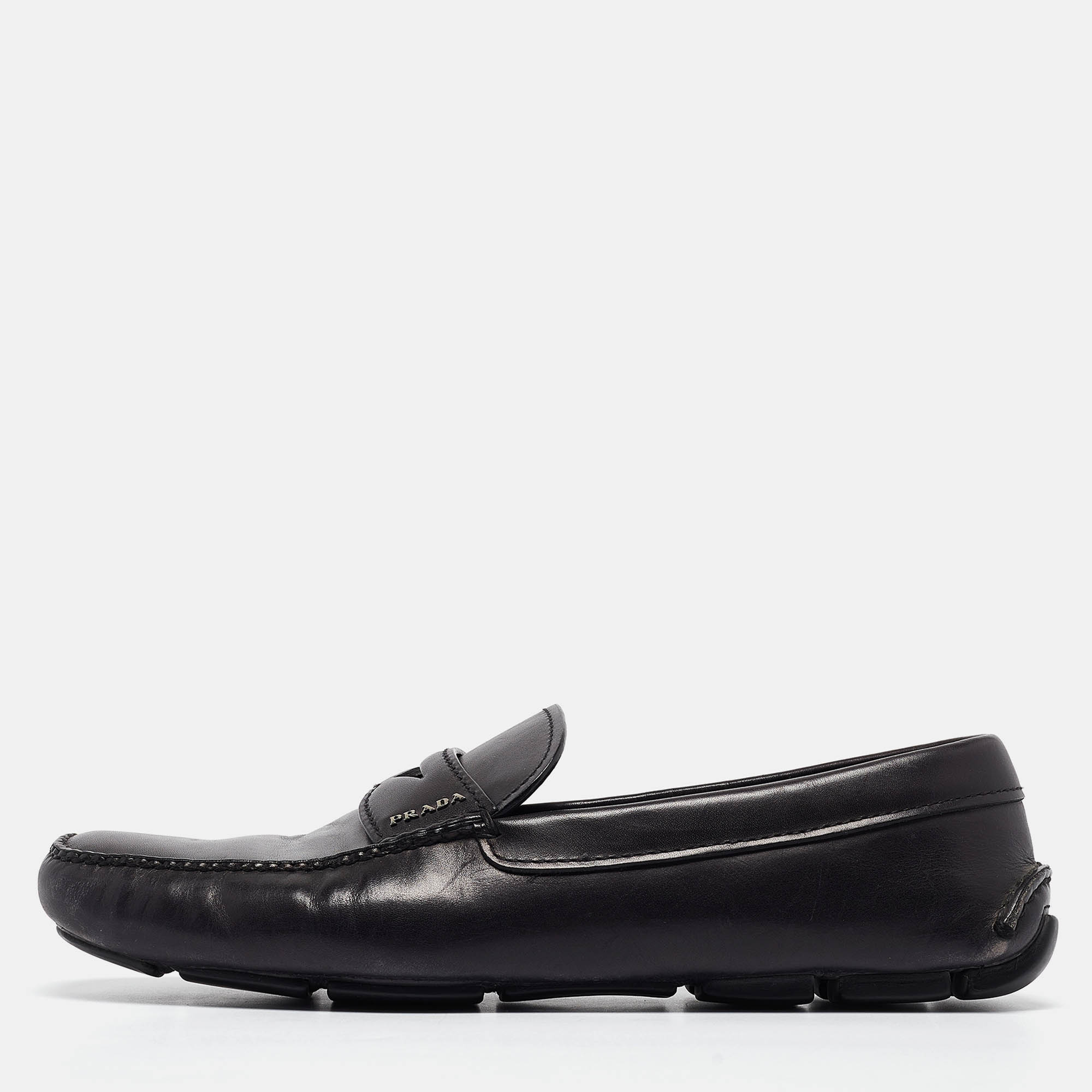 Prada Black Leather Penny Loafers Size 43.5