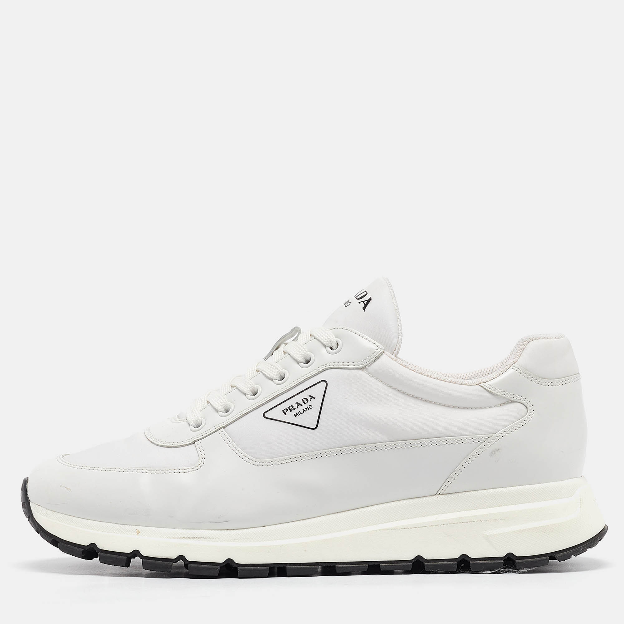 Prada White Leather Prax 01 Low Top Sneakers Size 45.5