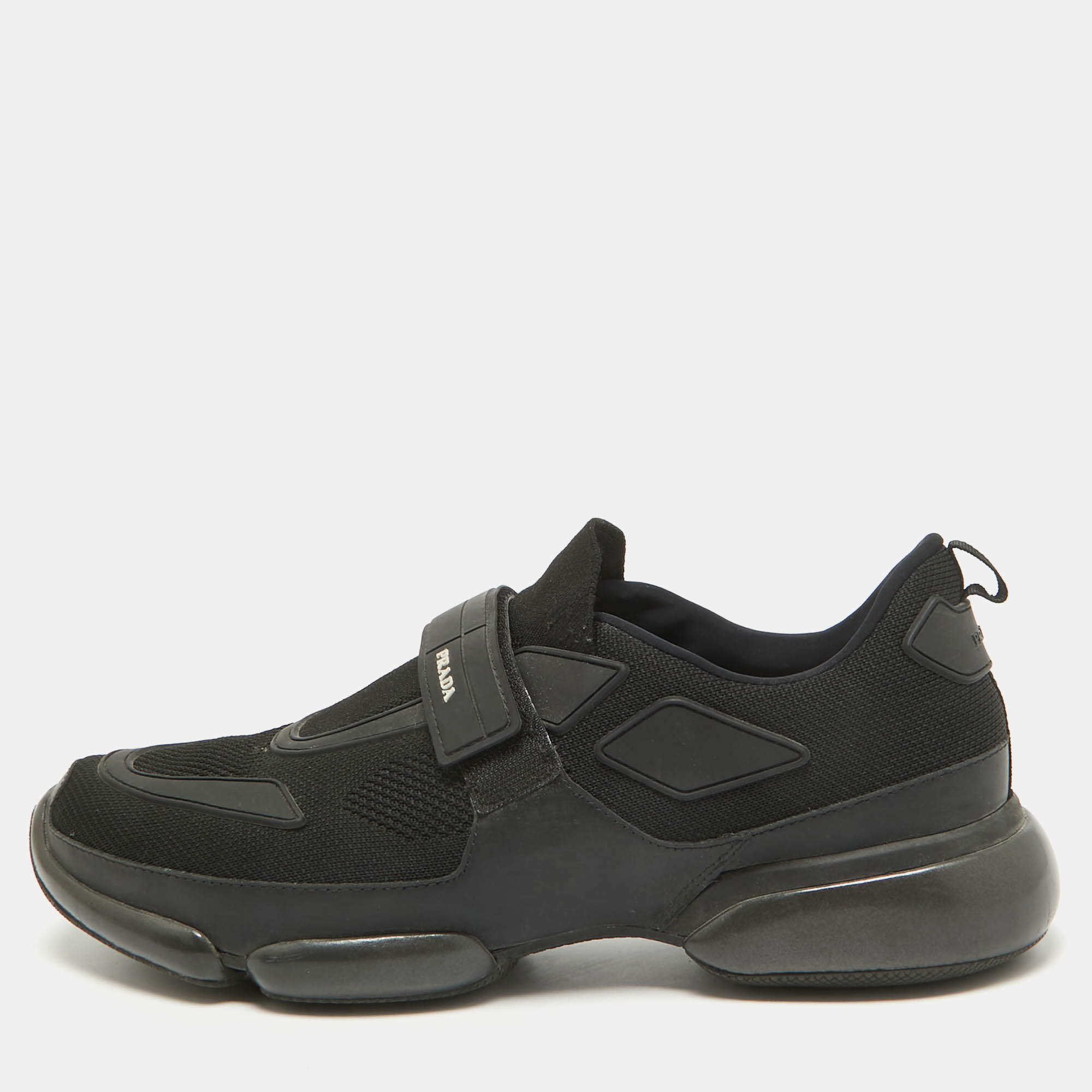 Prada Black Knit Fabric and Rubber Cloudbust Sneakers Size 42