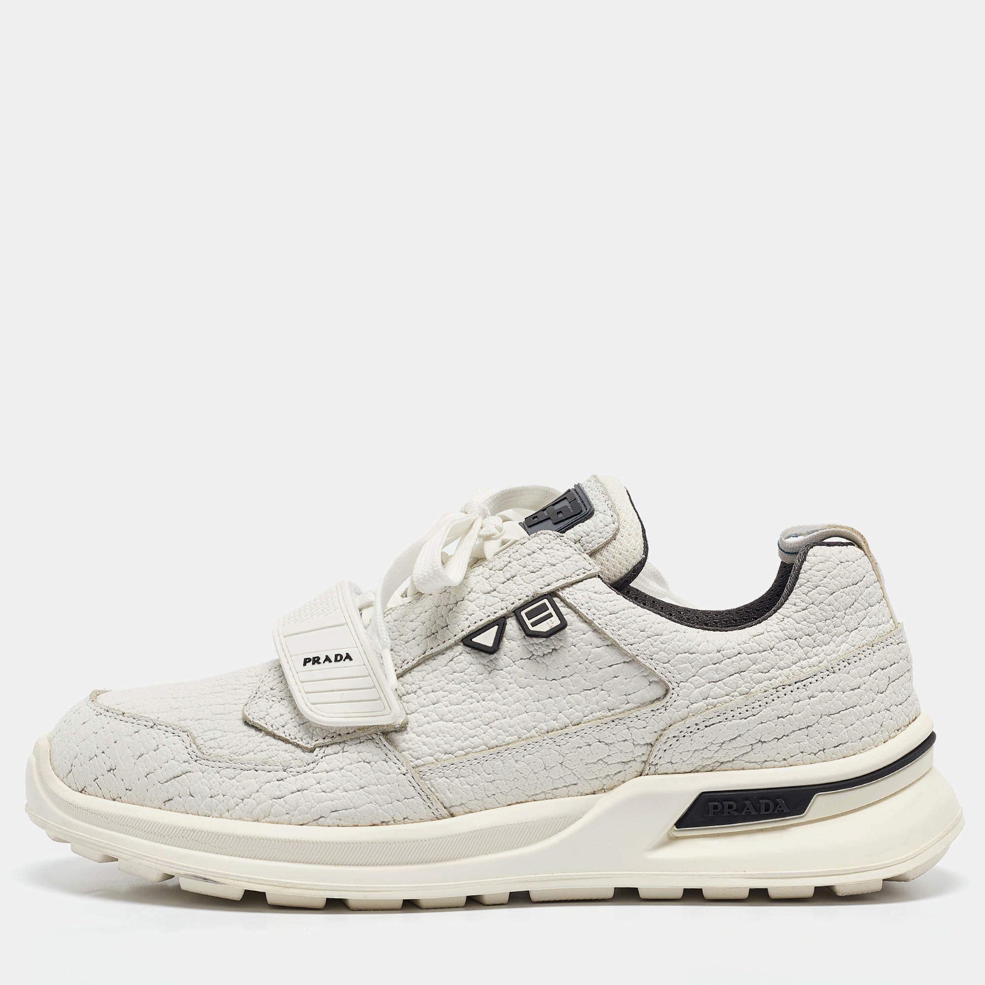 Pre Owned Prada White Leather Mechano Sneakers Size 43