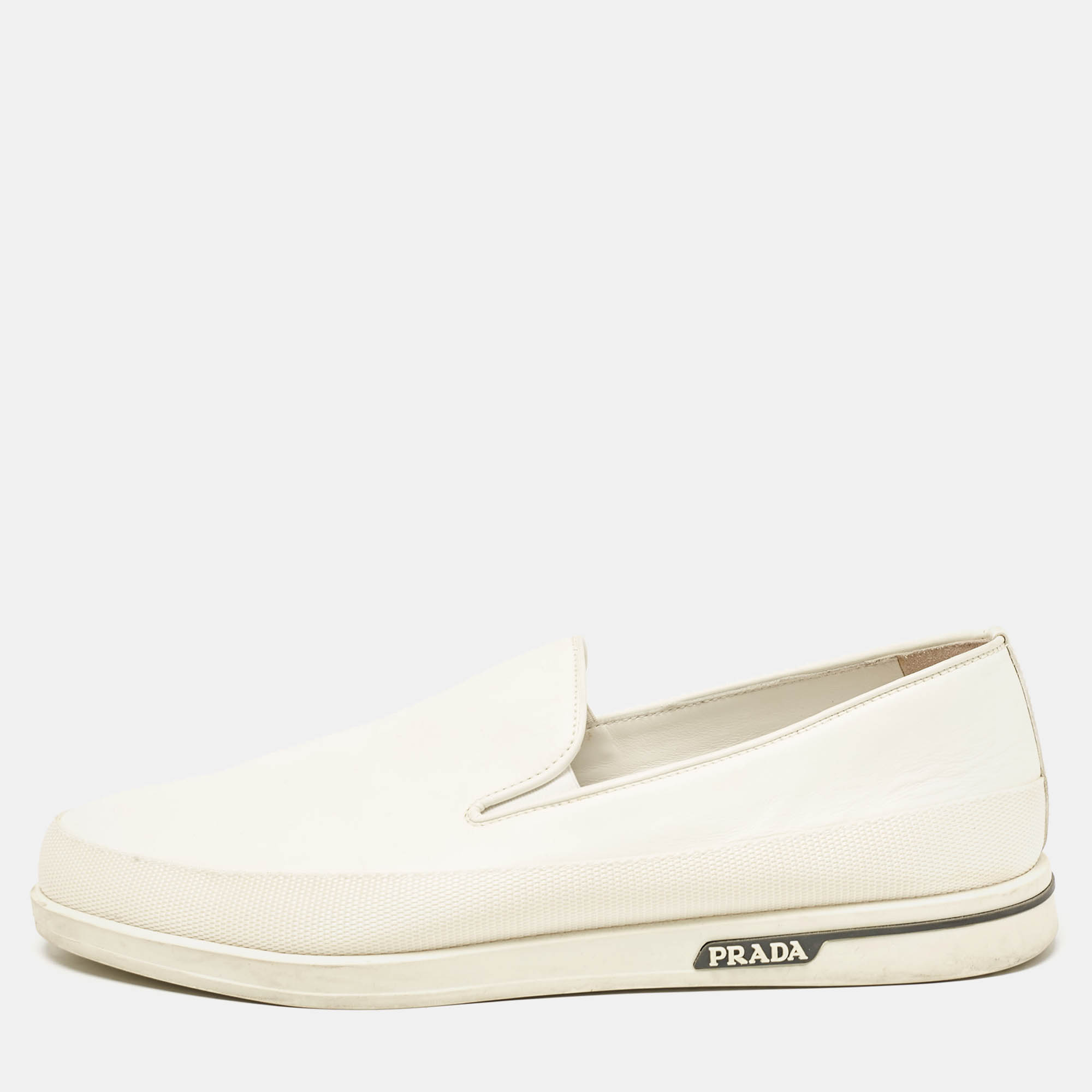 Pre Owned Prada White Leather Saint Tropez Sneakers Size 43