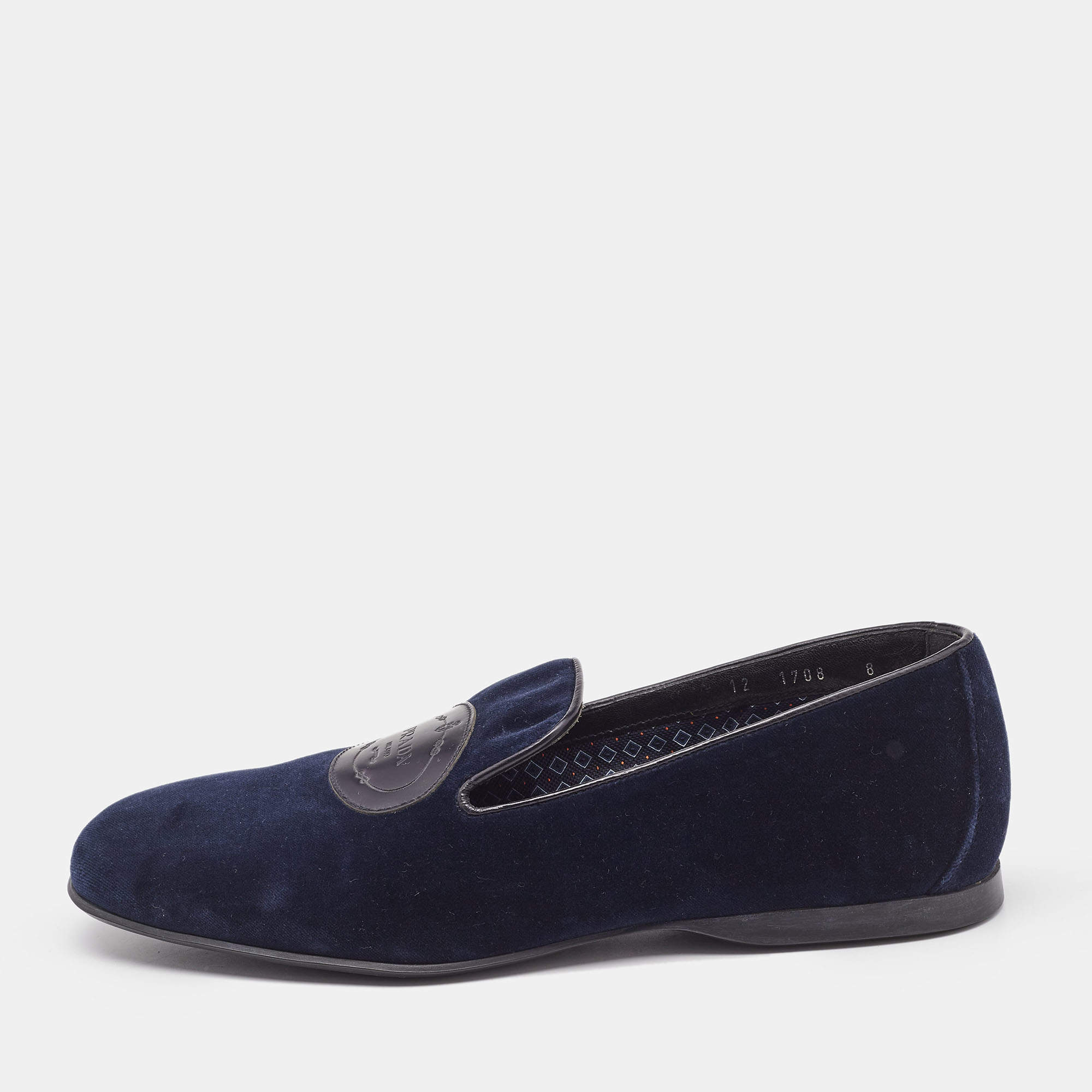 Prada Navy Blue Velvet Slip On Smoking Slippers Size 42