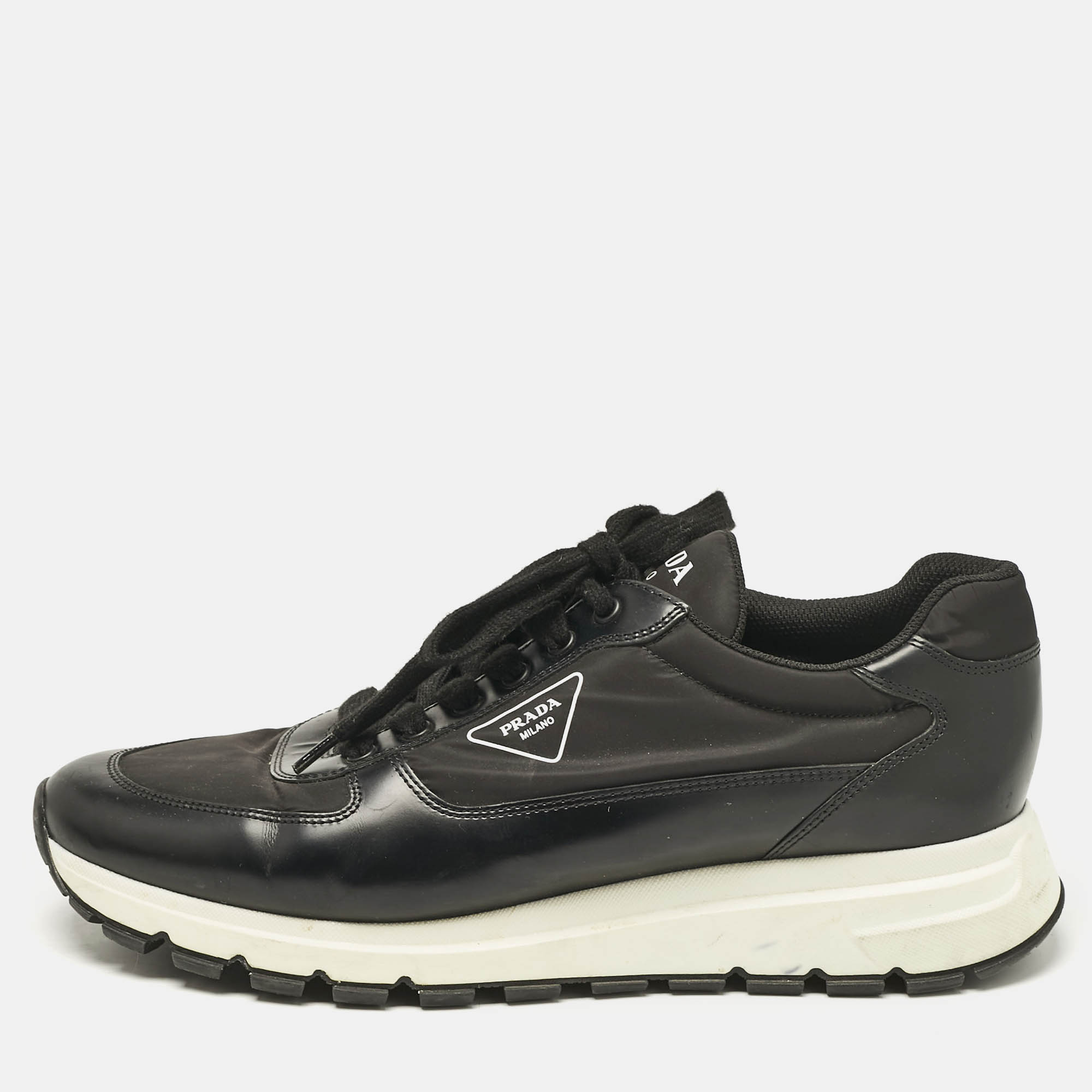 Prada Black Leather and Nylon Low Trainer Sneakers Size 45.5